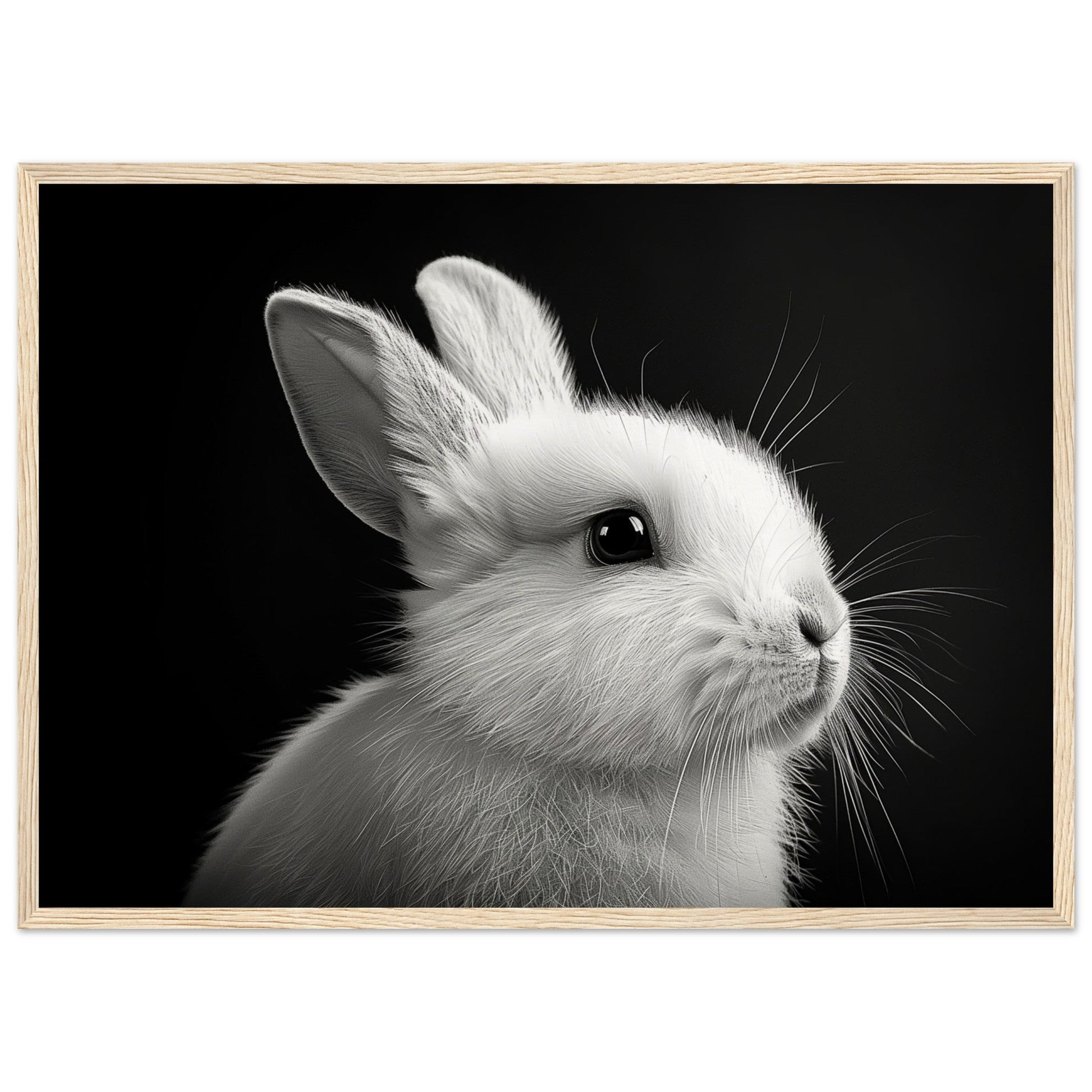 Poster Lapin Noir et Blanc ( 50x70-cm-Bois-clair)