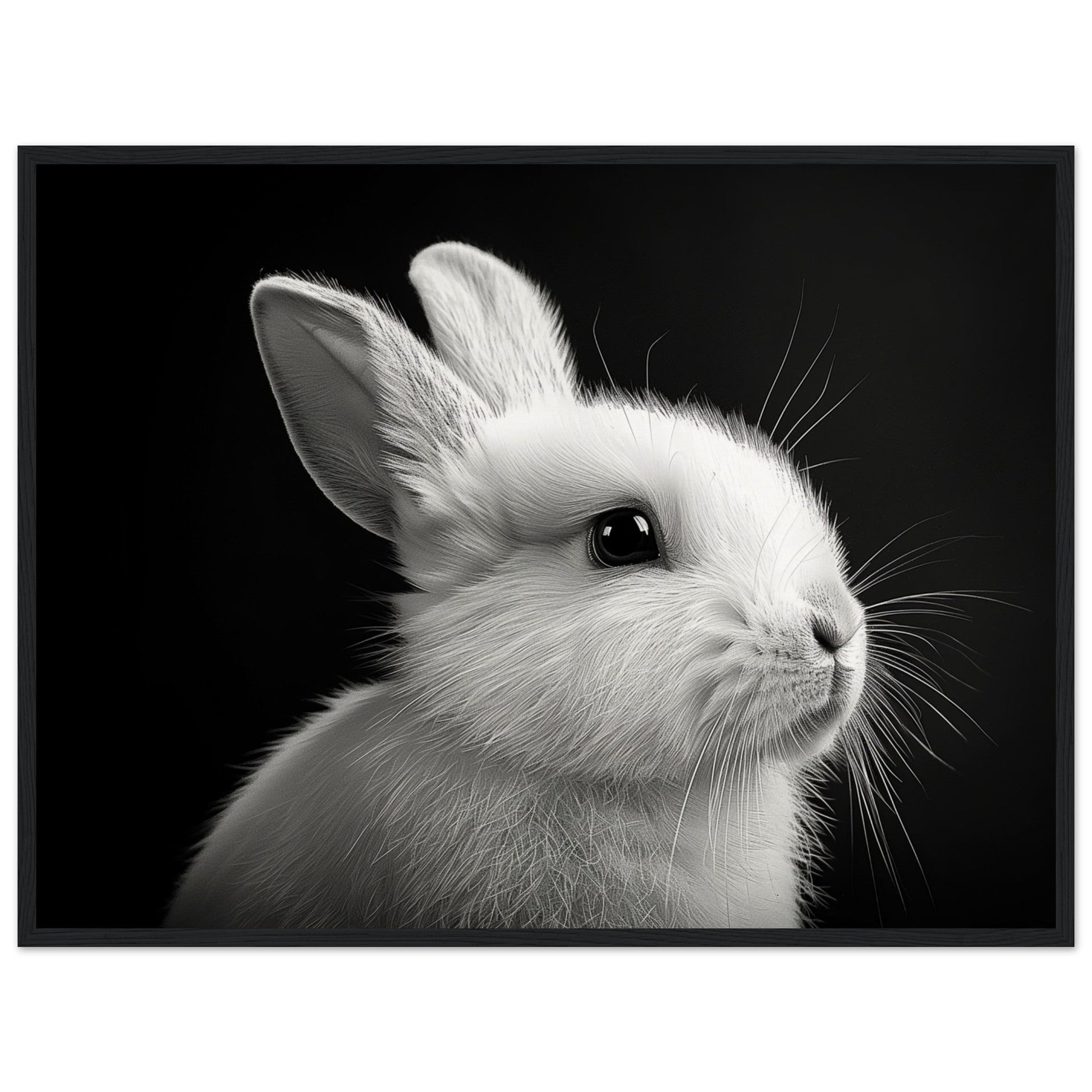 Poster Lapin Noir et Blanc ( 60x80-cm-Bois-noir)