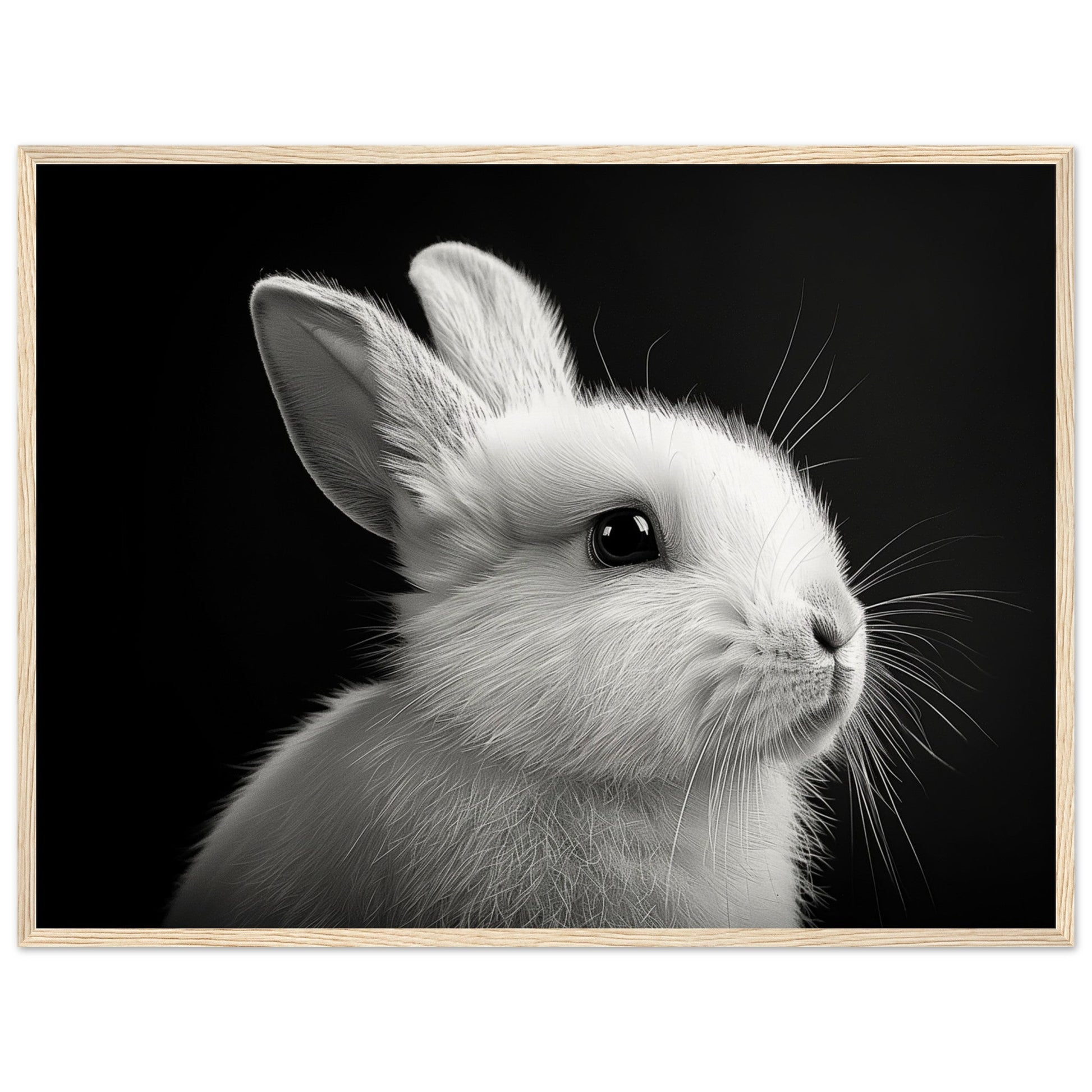 Poster Lapin Noir et Blanc ( 60x80-cm-Bois-clair)