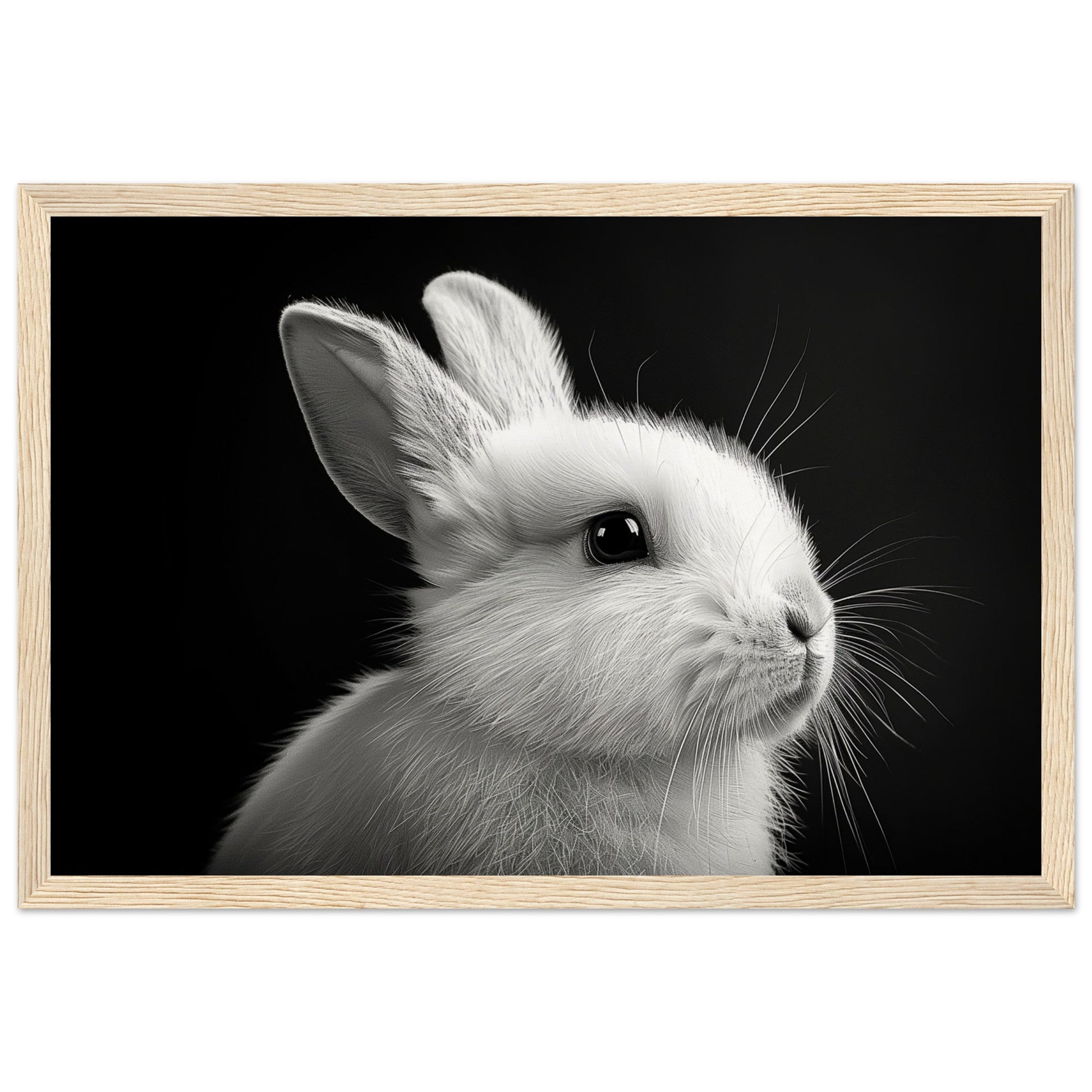 Poster Lapin Noir et Blanc ( 30x45-cm-Bois-clair)