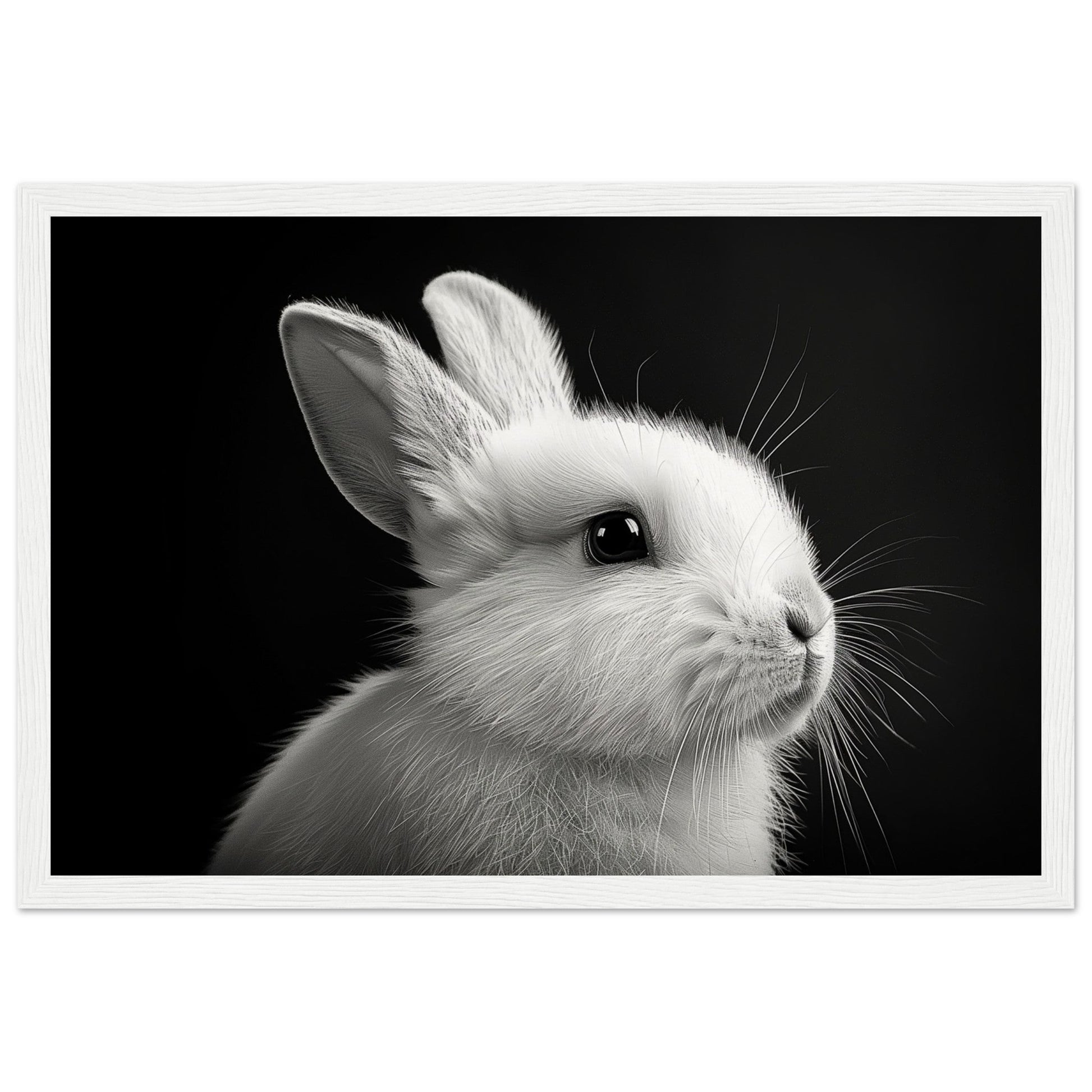 Poster Lapin Noir et Blanc ( 30x45-cm-Bois-blanc)