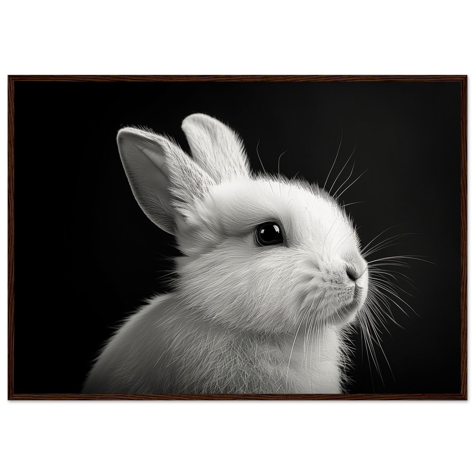 Poster Lapin Noir et Blanc ( 70x100-cm-Bois-foncé)