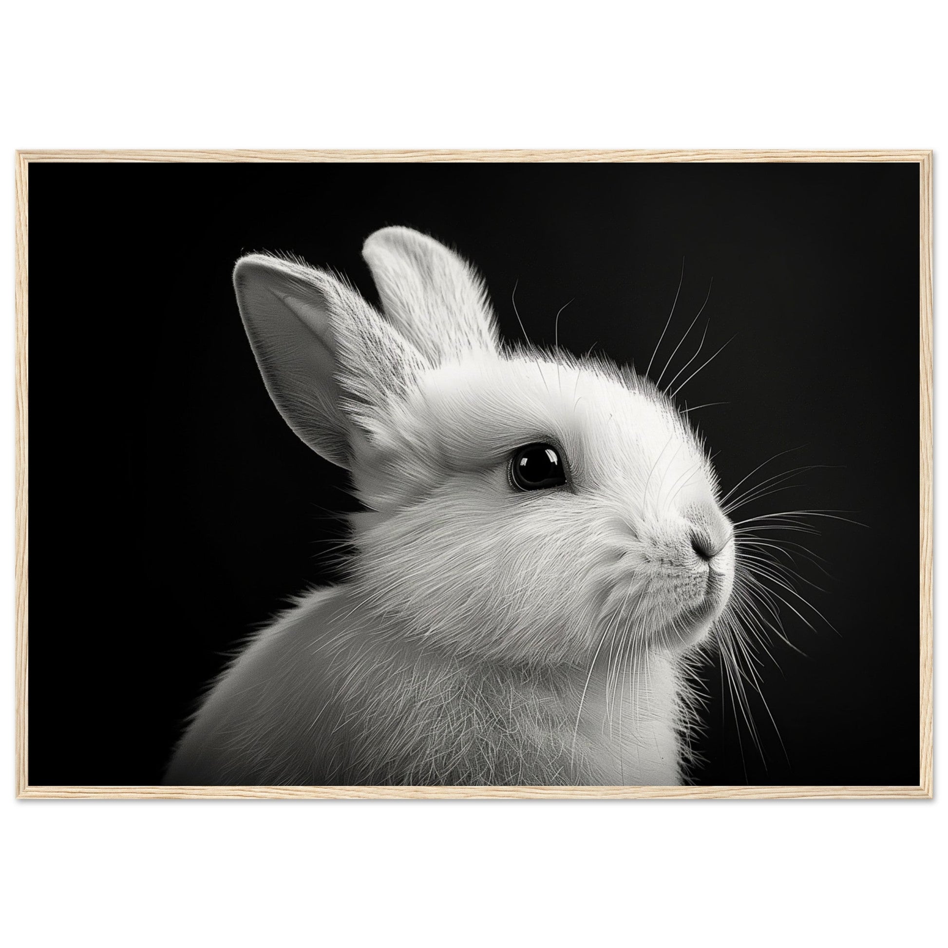 Poster Lapin Noir et Blanc ( 70x100-cm-Bois-clair)