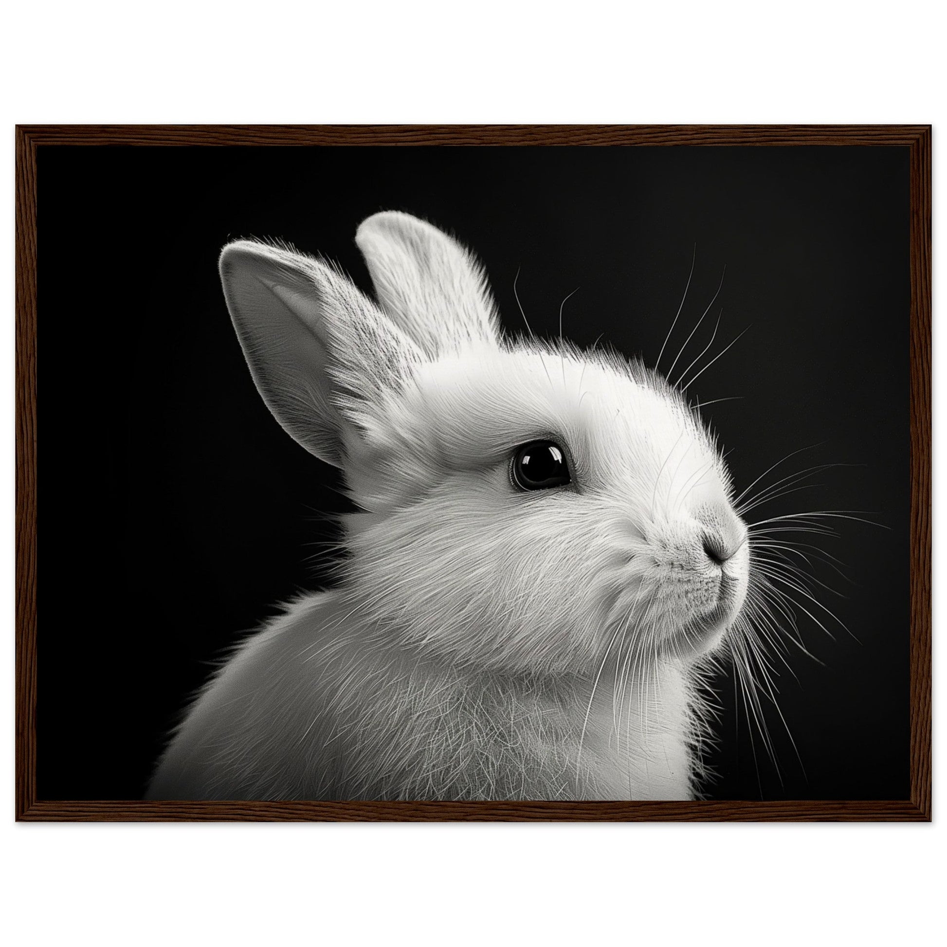 Poster Lapin Noir et Blanc ( 45x60-cm-Bois-foncé)