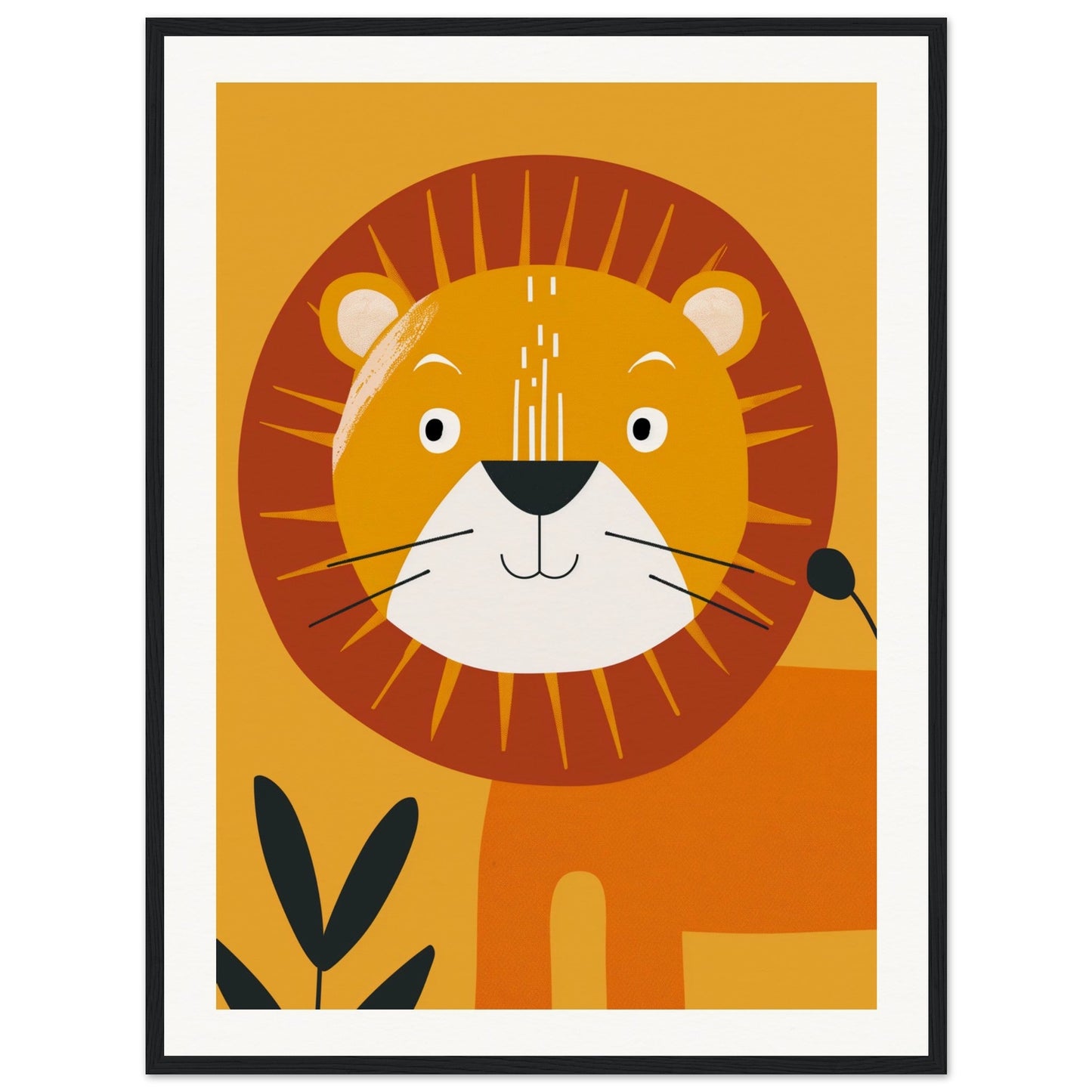 Poster Lion Bébé ( 60x80-cm-Bois-noir)