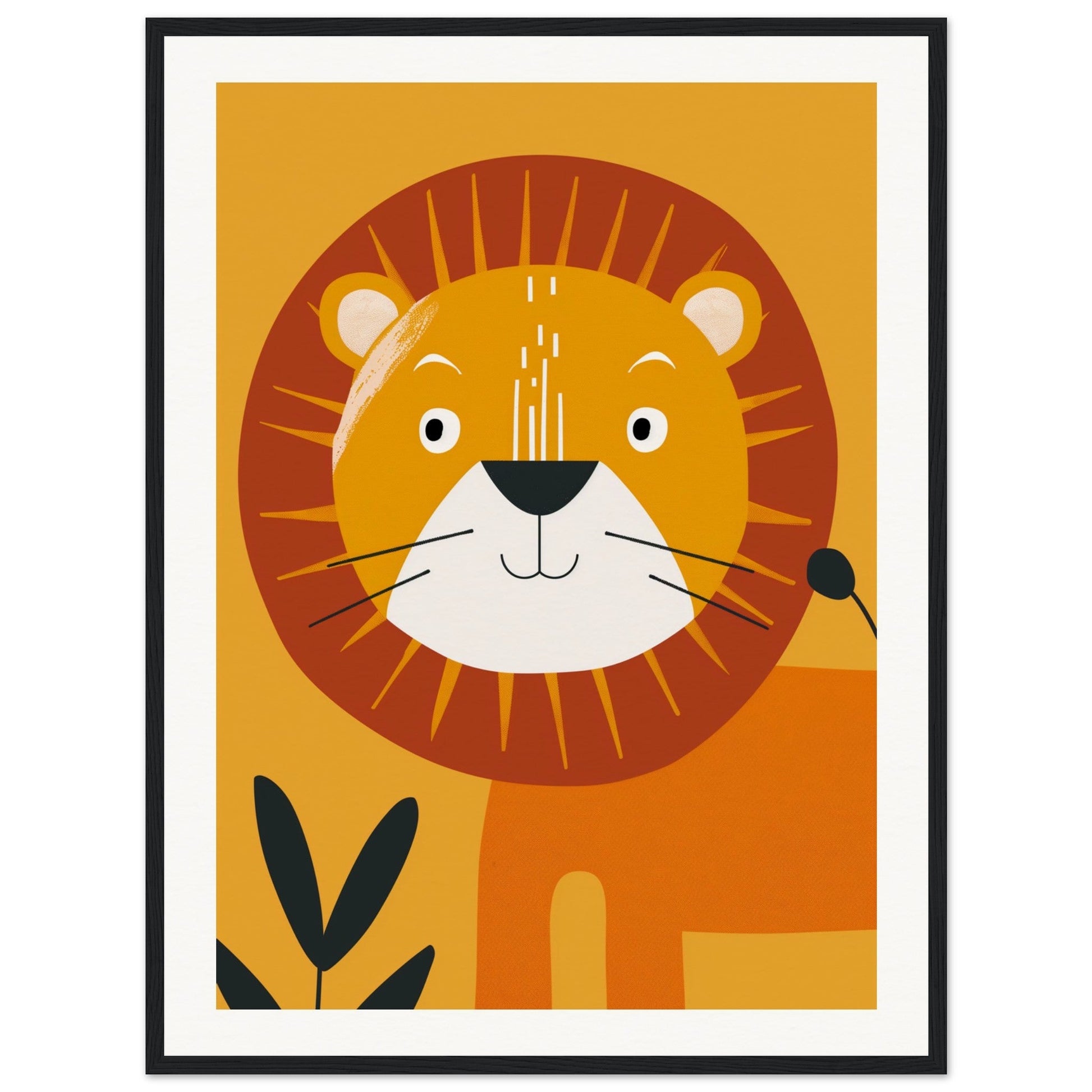 Poster Lion Bébé ( 60x80-cm-Bois-noir)