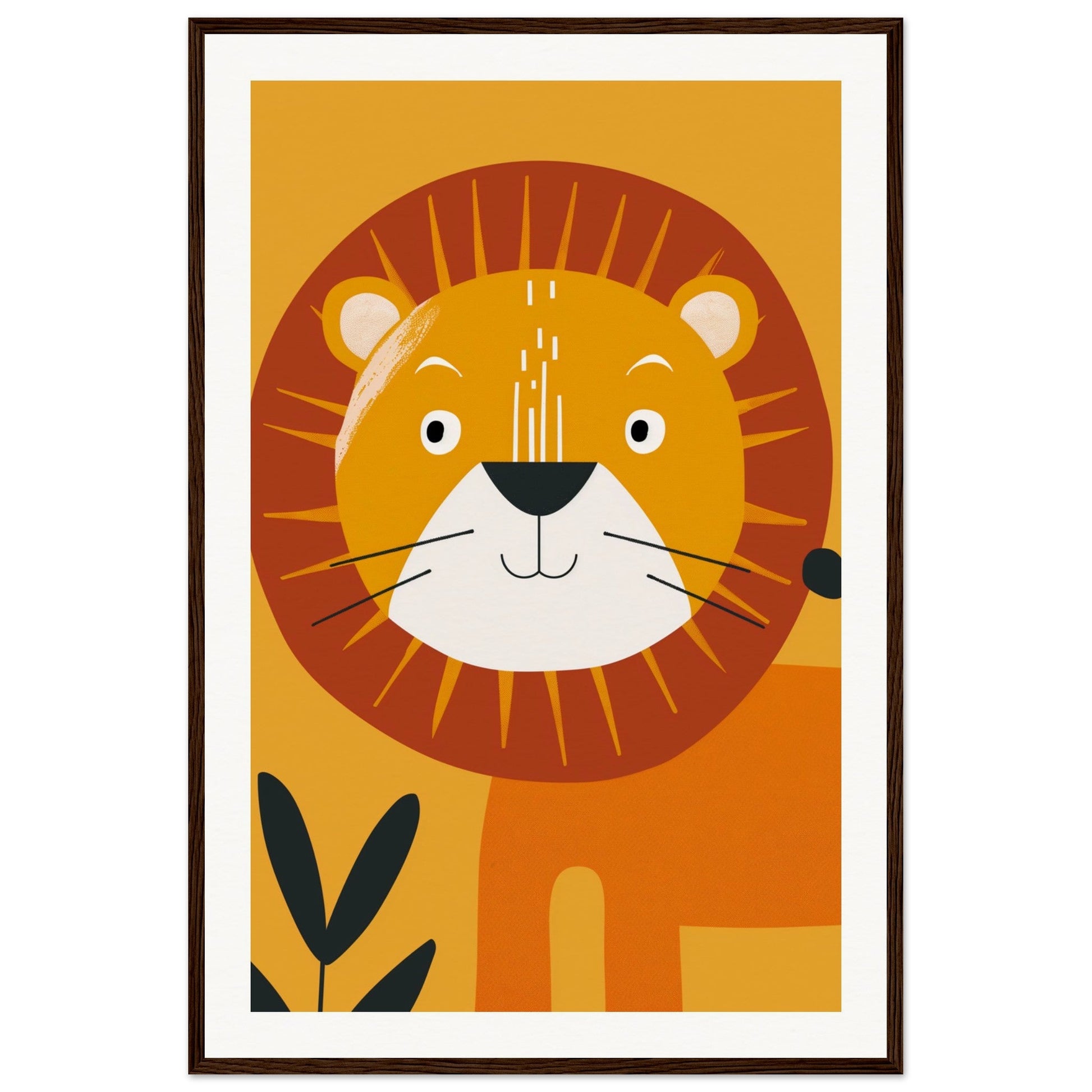 Poster Lion Bébé ( 60x90-cm-Bois-foncé)