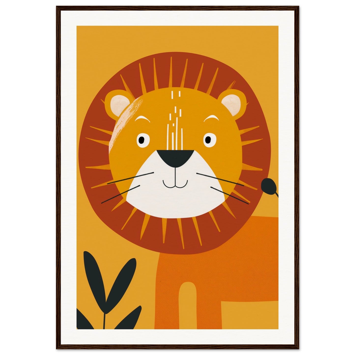 Poster Lion Bébé ( 70x100-cm-Bois-foncé)