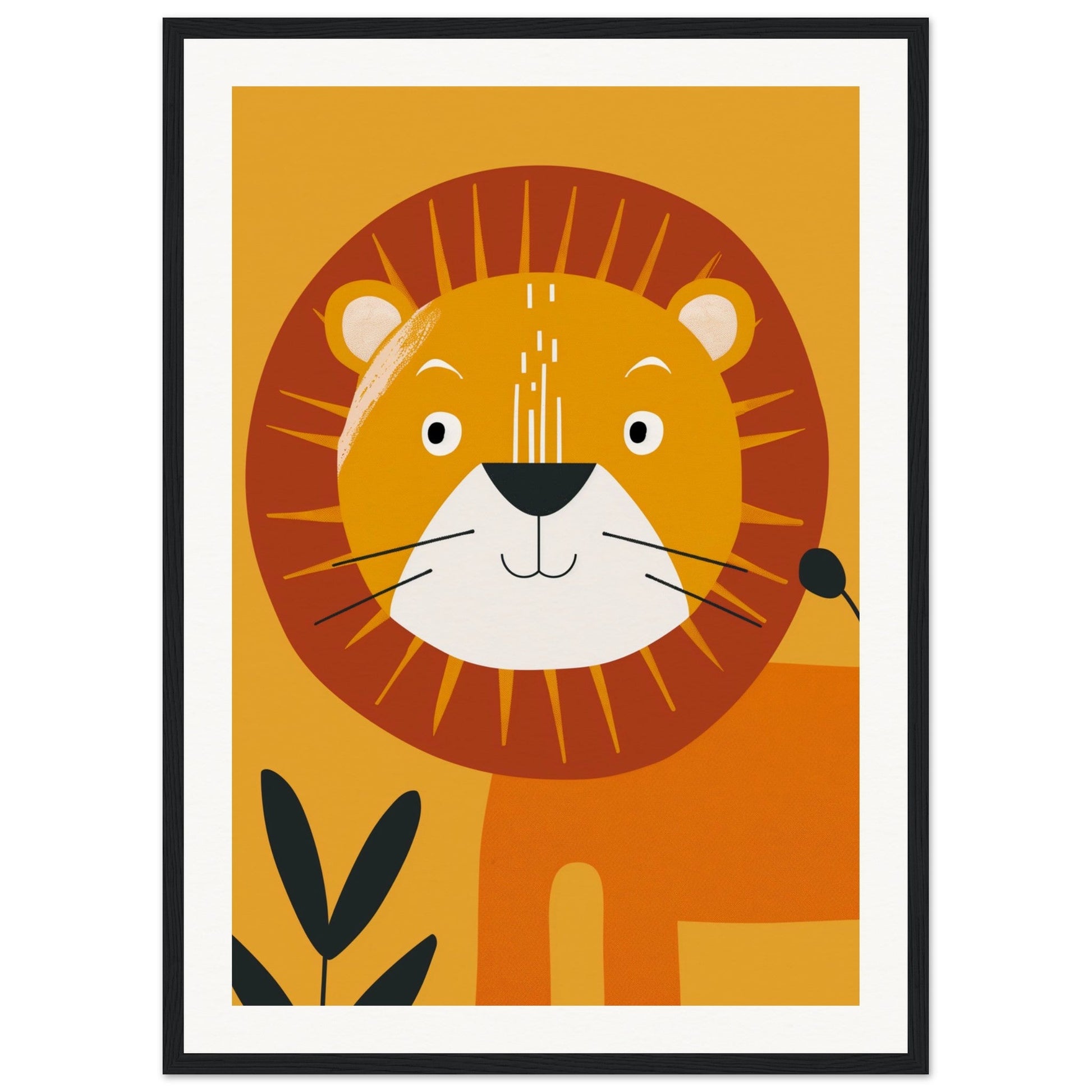 Poster Lion Bébé ( 50x70-cm-Bois-noir)