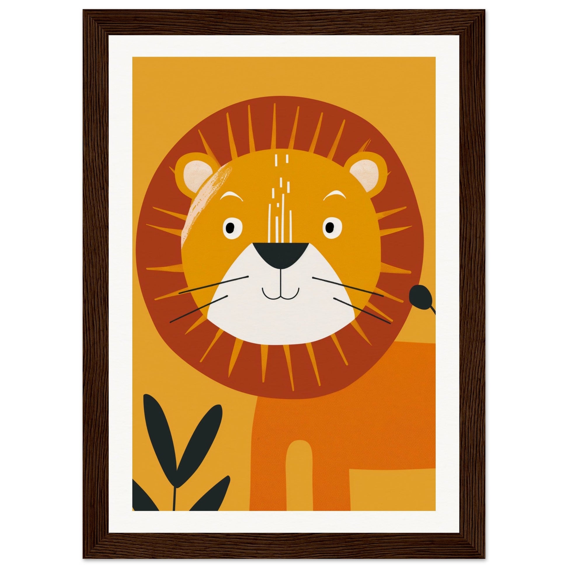 Poster Lion Bébé ( 21x29.7-cm-Bois-foncé)