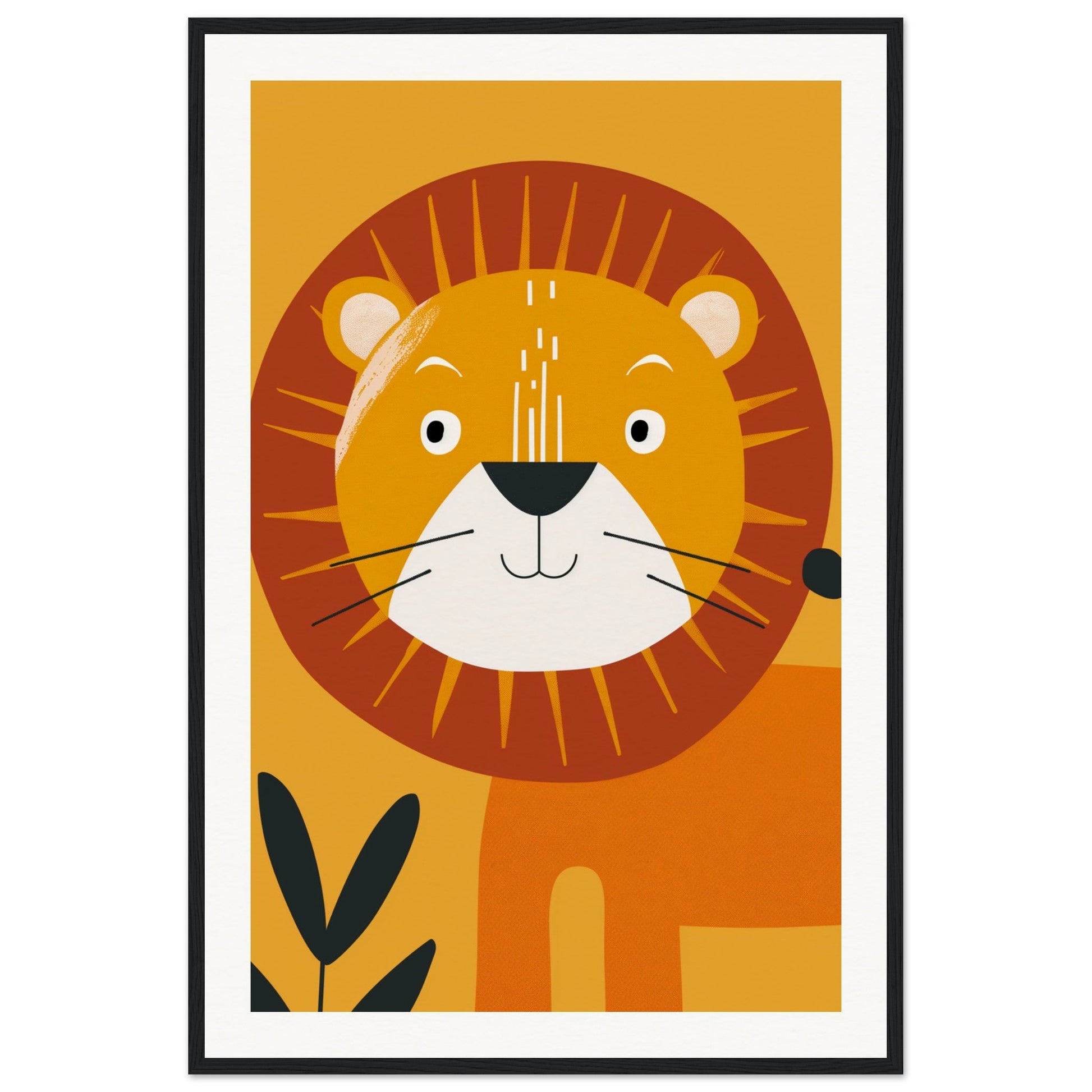 Poster Lion Bébé ( 60x90-cm-Bois-noir)