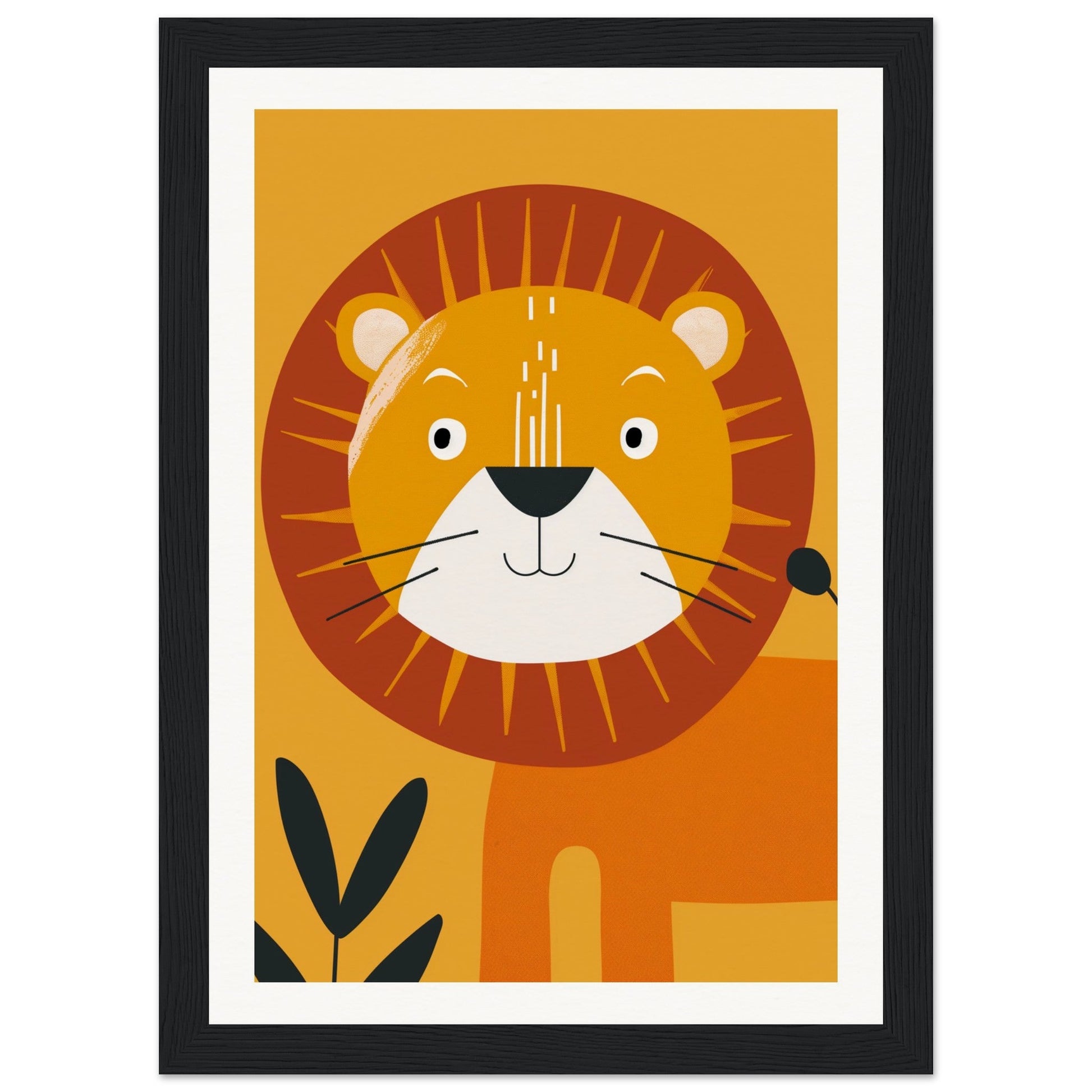 Poster Lion Bébé ( 21x29.7-cm-Bois-noir)