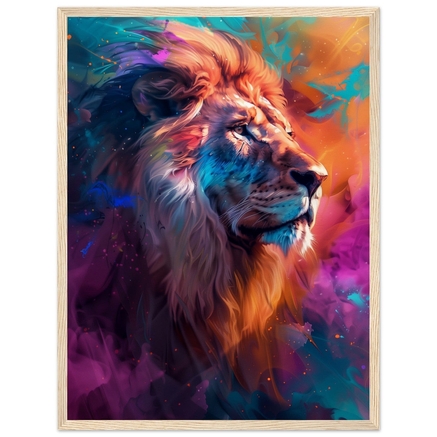 Poster Lion Couleur ( 45x60-cm-Bois-clair)