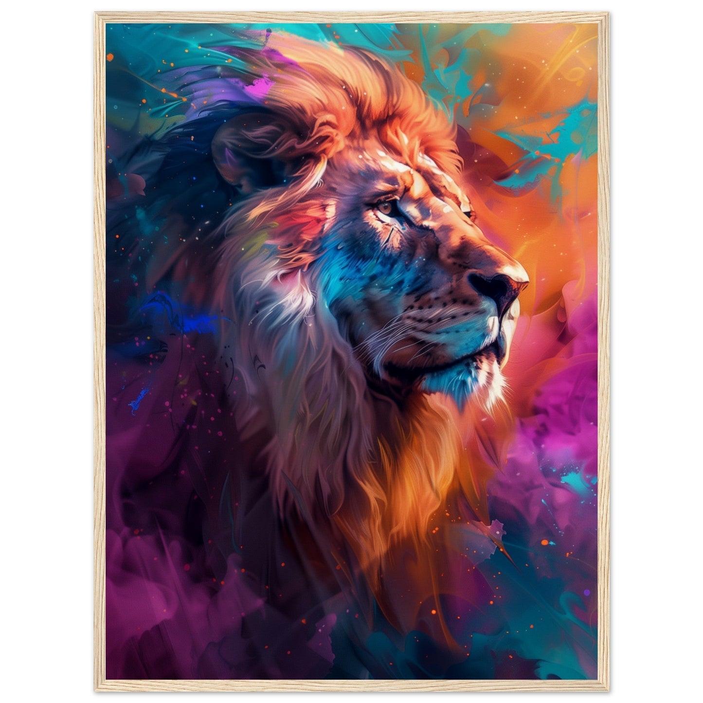 Poster Lion Couleur ( 60x80-cm-Bois-clair)