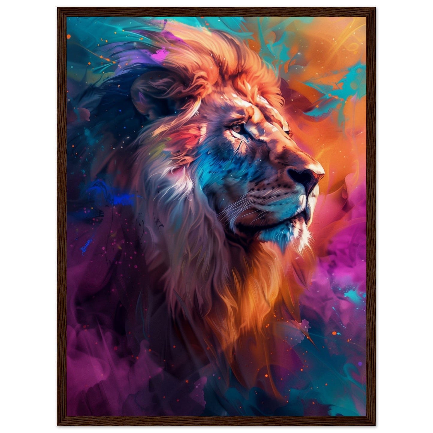 Poster Lion Couleur ( 45x60-cm-Bois-foncé)