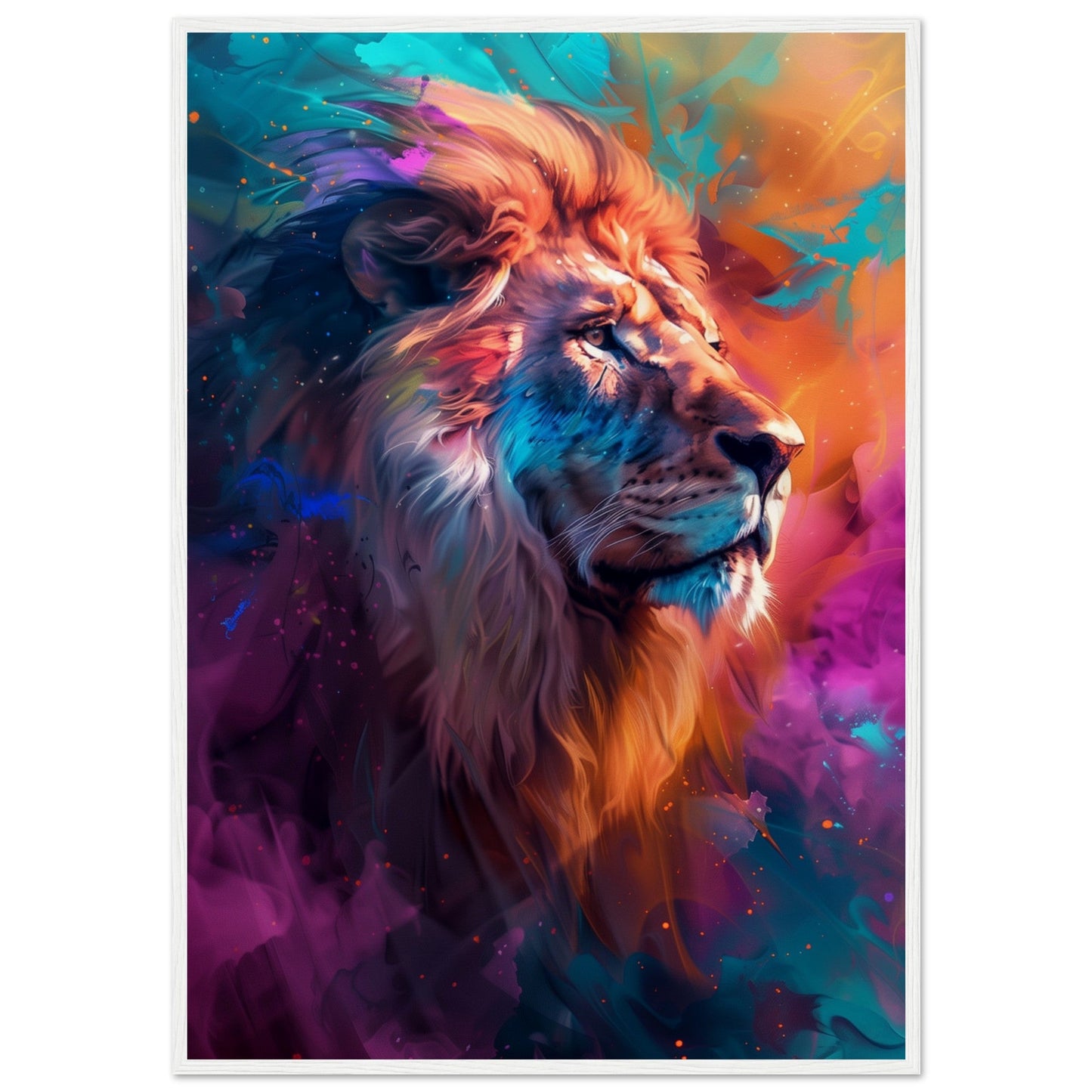 Poster Lion Couleur ( 70x100-cm-Bois-blanc)