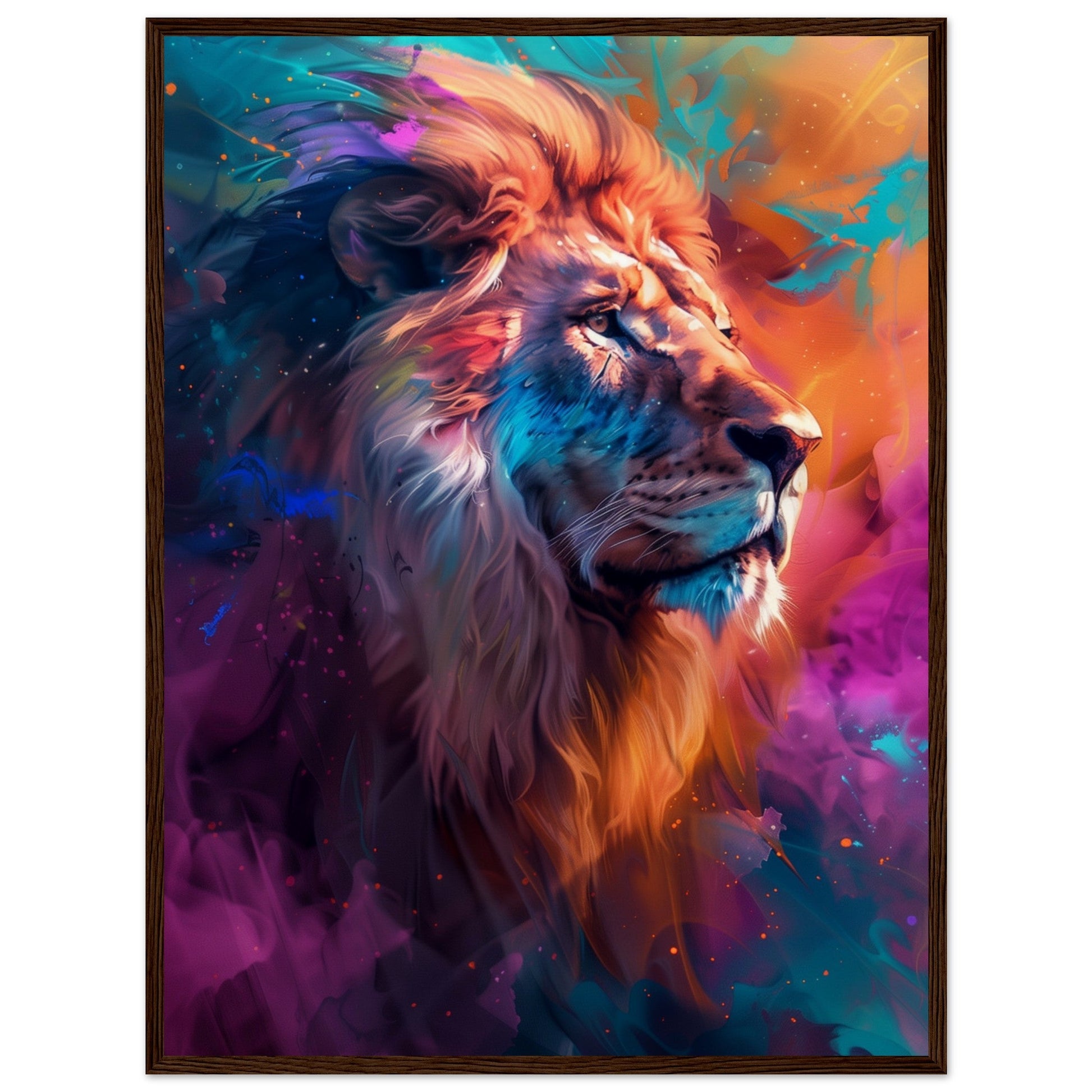 Poster Lion Couleur ( 60x80-cm-Bois-foncé)