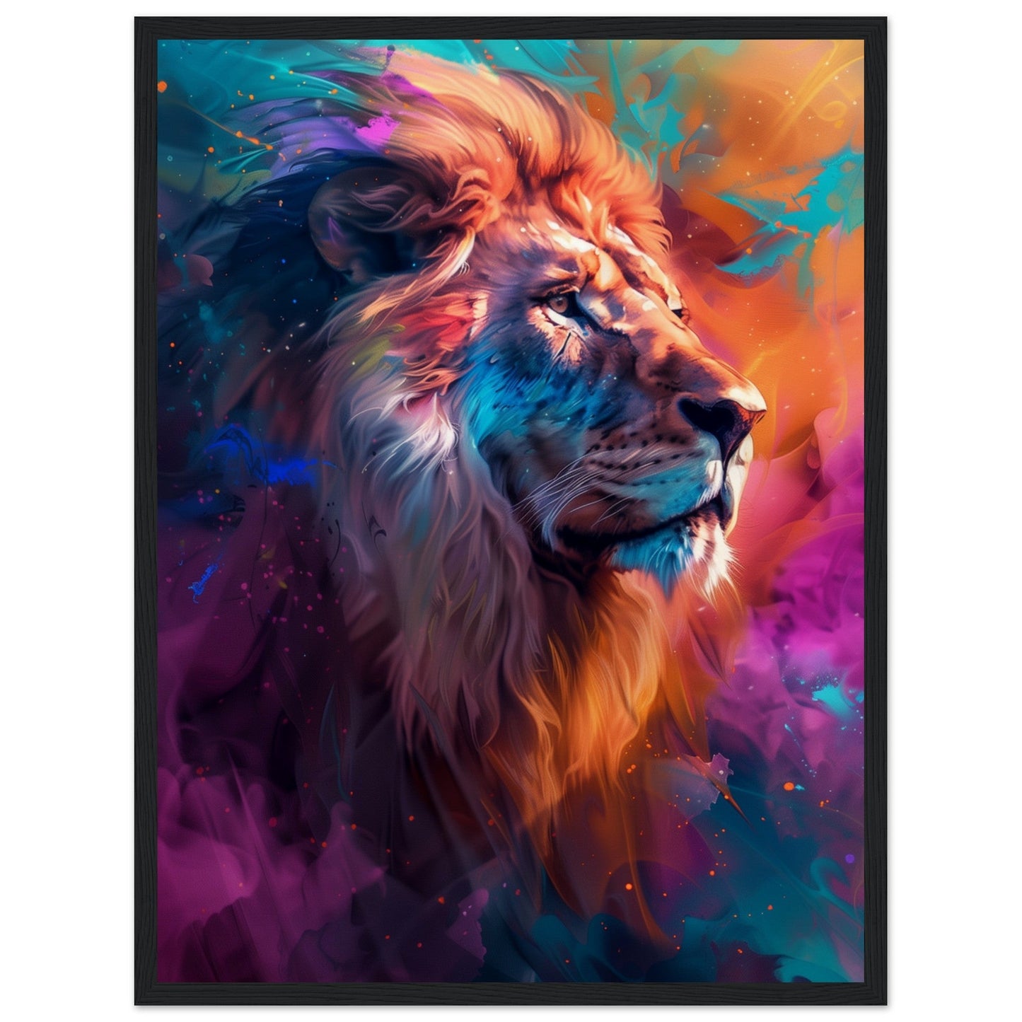 Poster Lion Couleur ( 45x60-cm-Bois-noir)