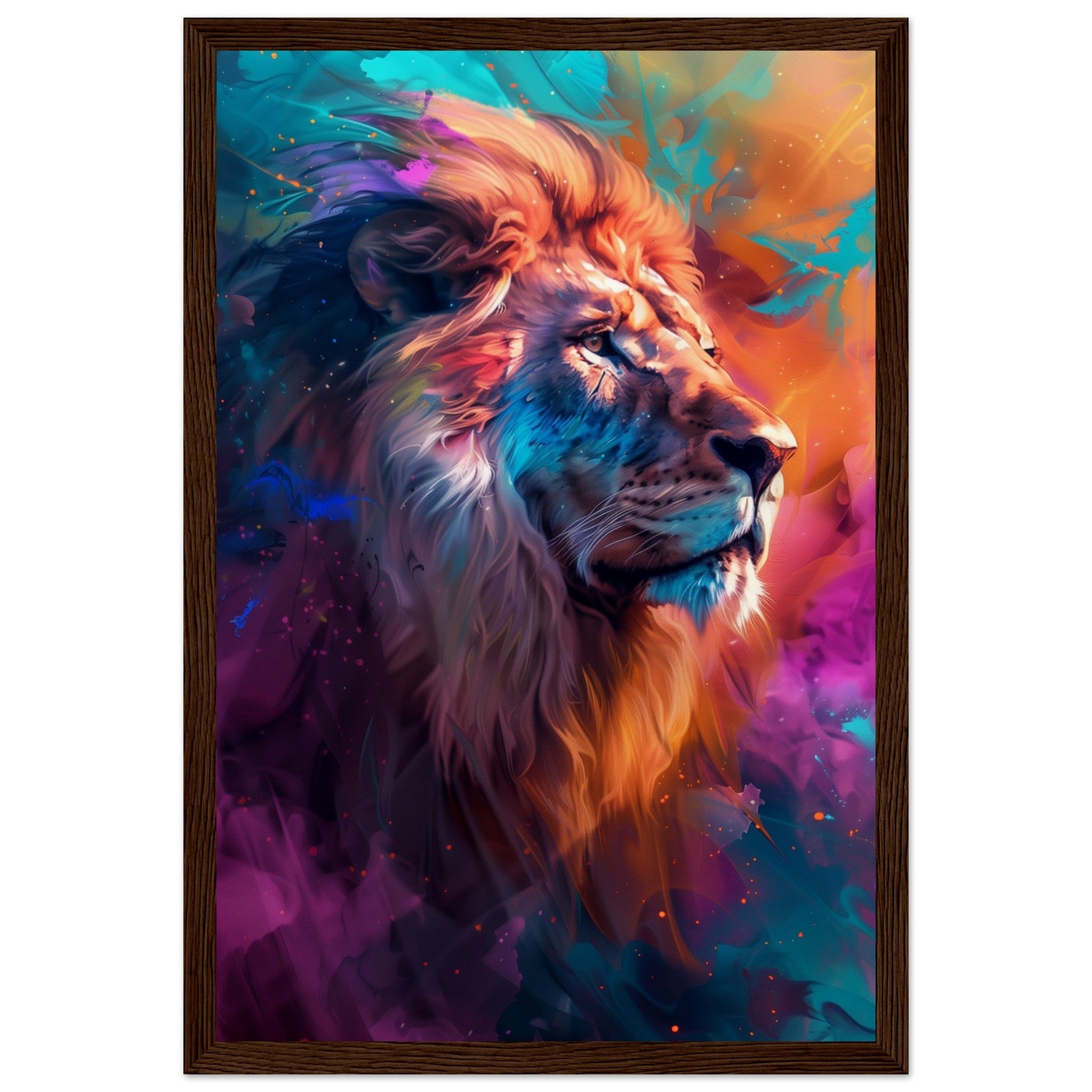 Poster Lion Couleur ( 30x45-cm-Bois-foncé)