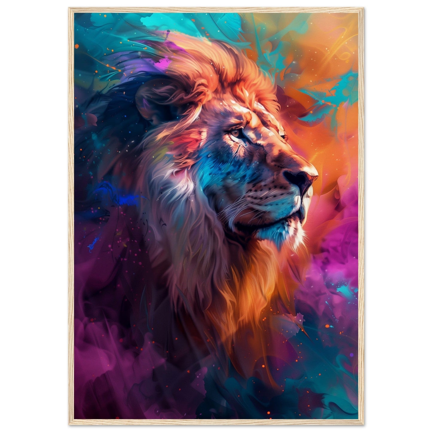 Poster Lion Couleur ( 70x100-cm-Bois-clair)