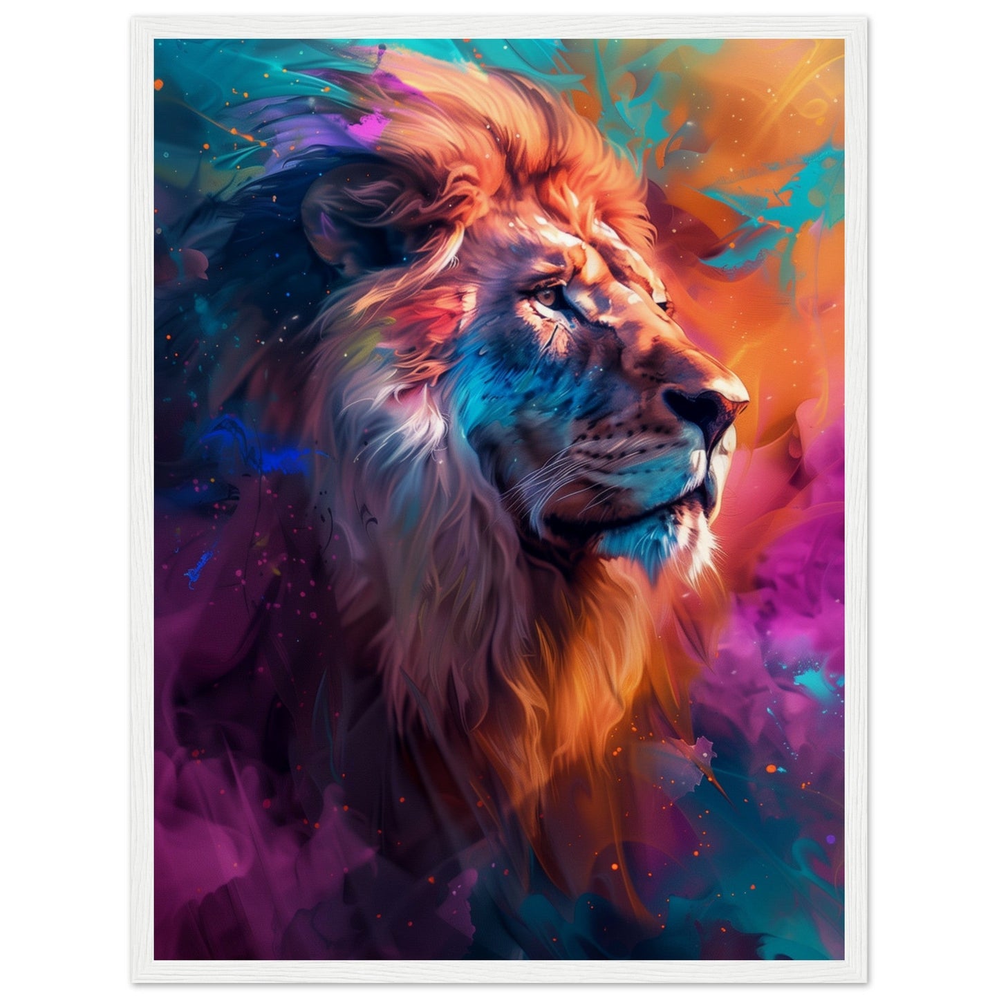 Poster Lion Couleur ( 45x60-cm-Bois-blanc)