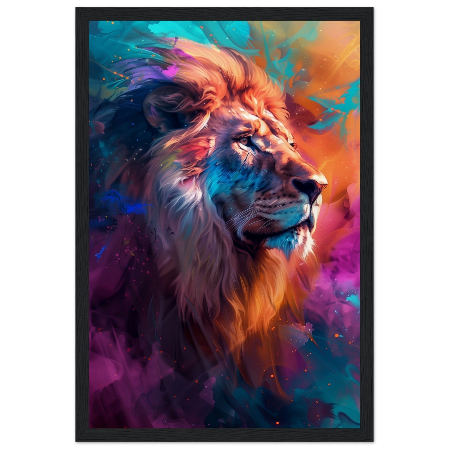 Poster Lion Couleur ( 30x45-cm-Bois-noir)