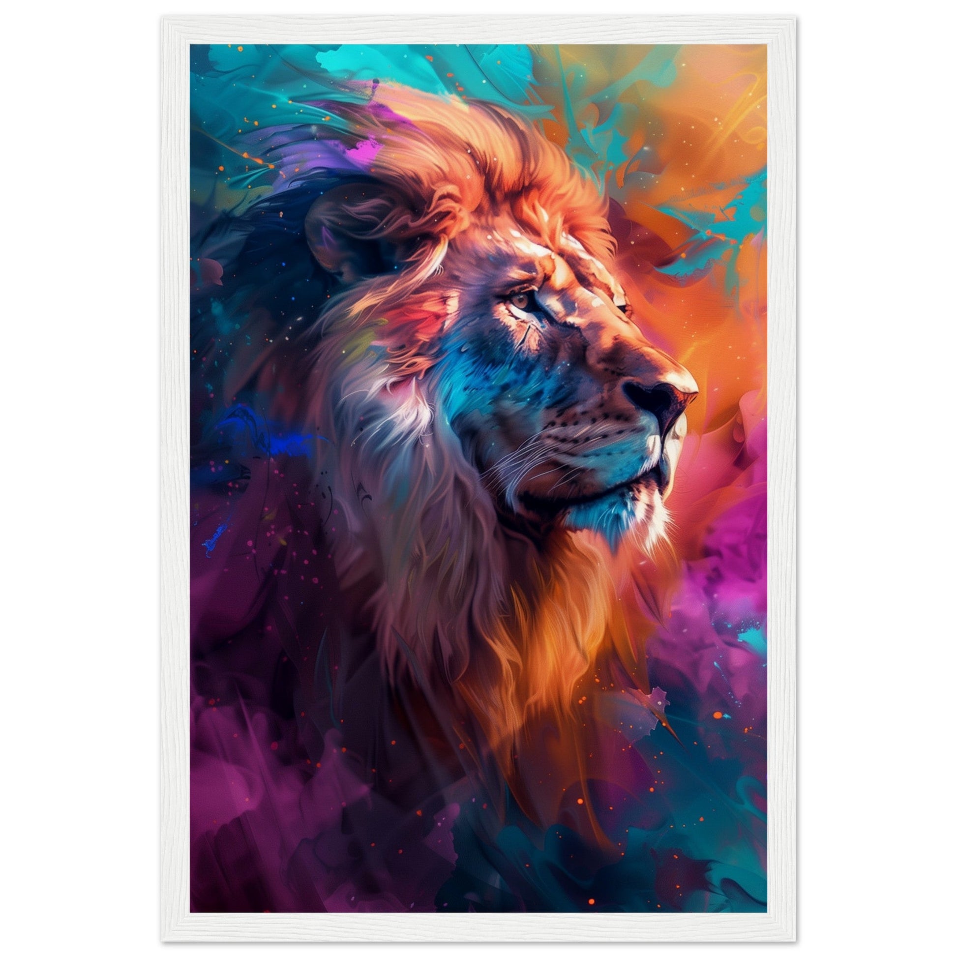 Poster Lion Couleur ( 30x45-cm-Bois-blanc)