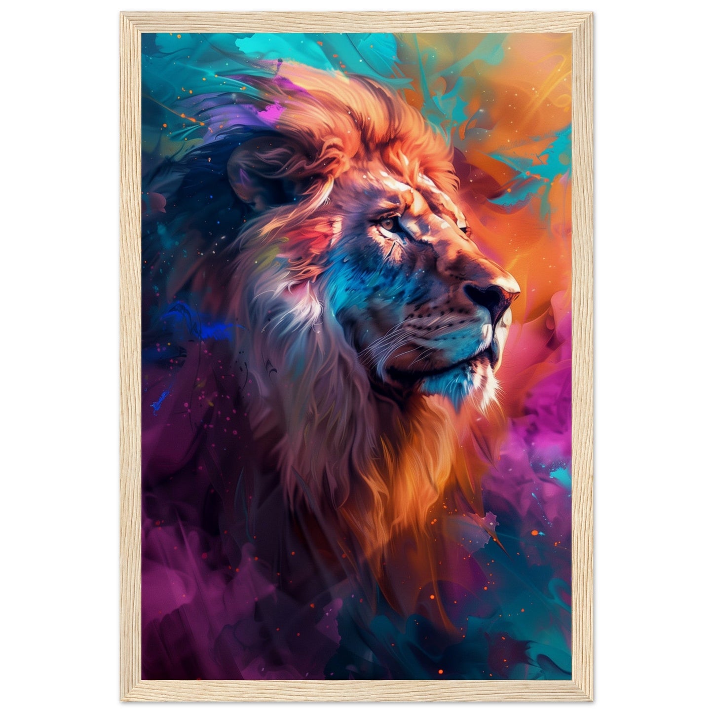 Poster Lion Couleur ( 30x45-cm-Bois-clair)