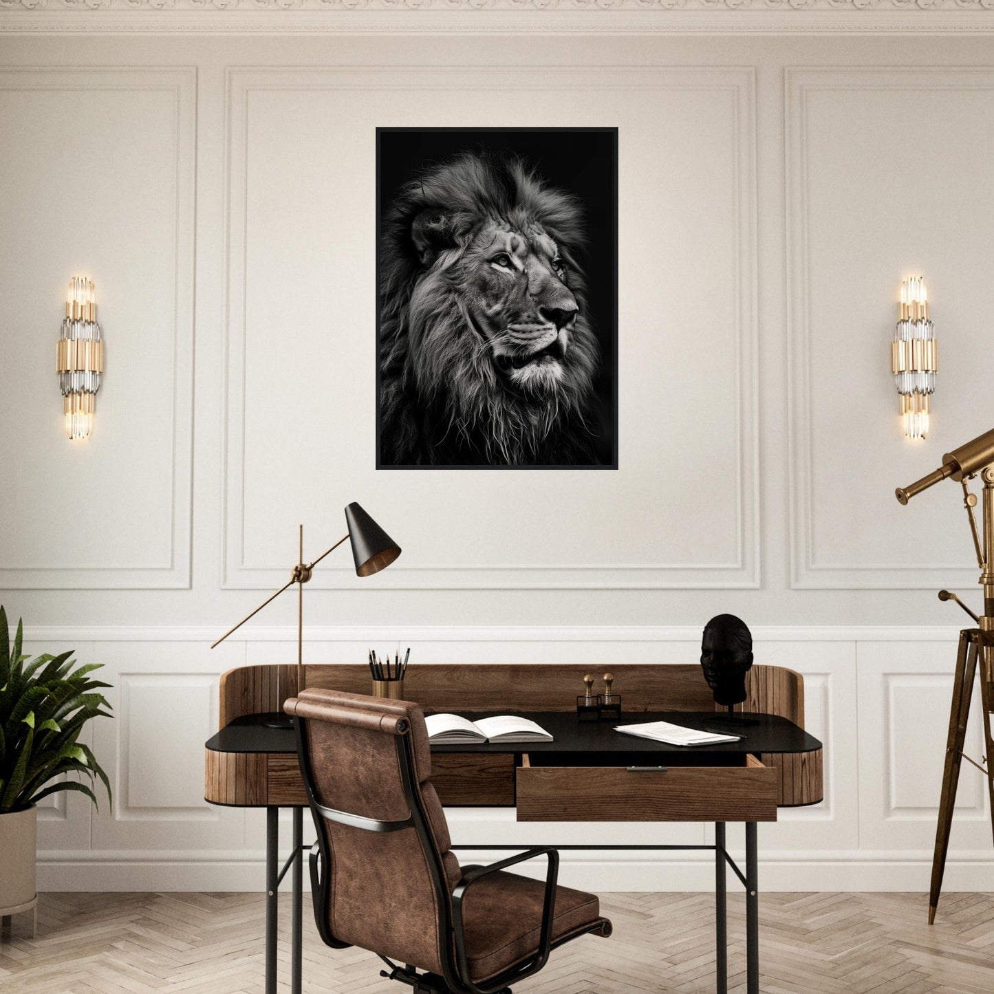 Poster Lion Noir et Blanc ( )