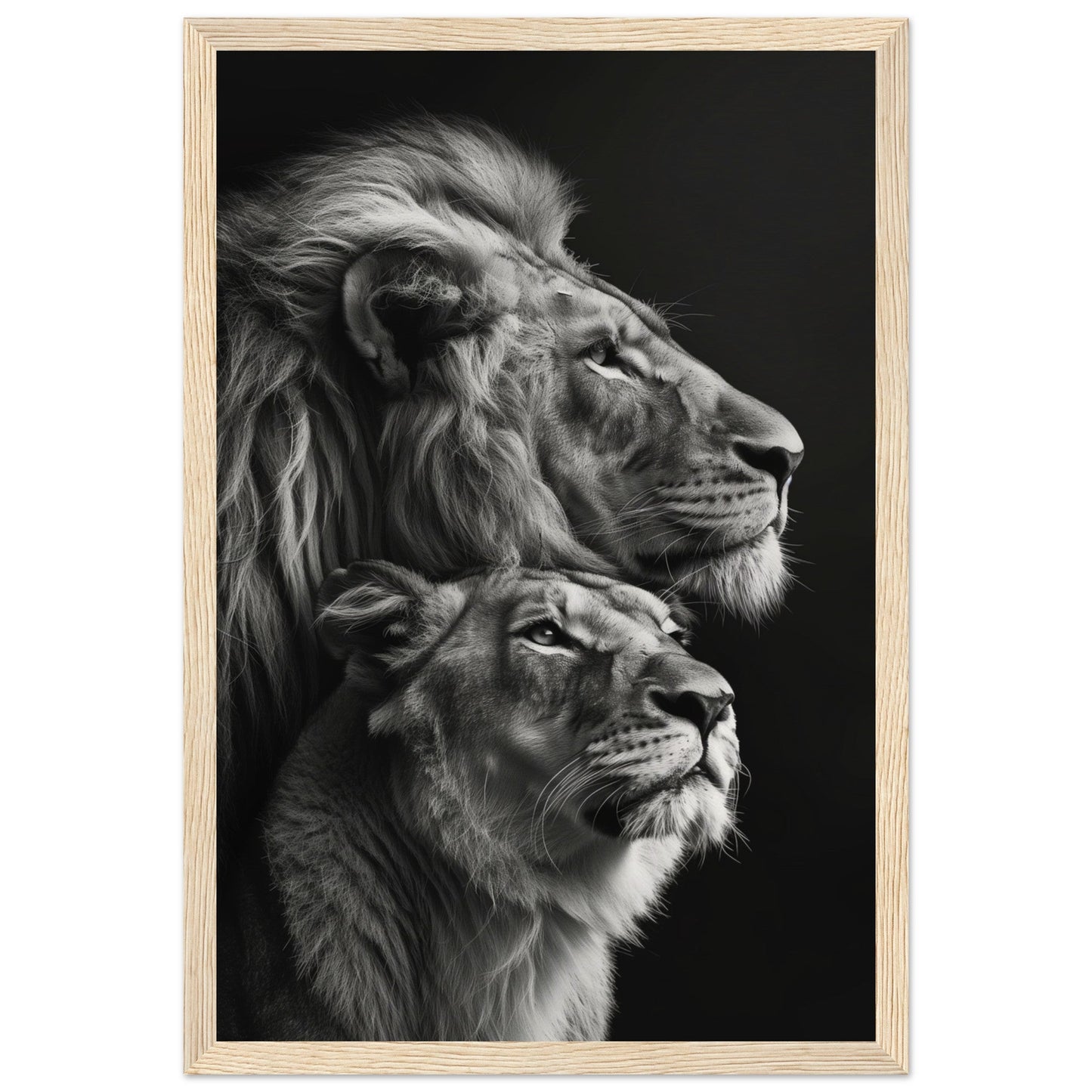 Poster Lion et Lionne Design ( 30x45-cm-Bois-clair)