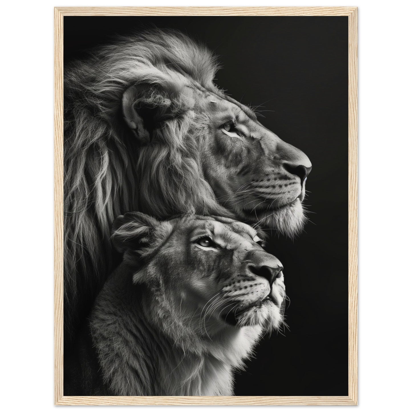 Poster Lion et Lionne Design ( 45x60-cm-Bois-clair)