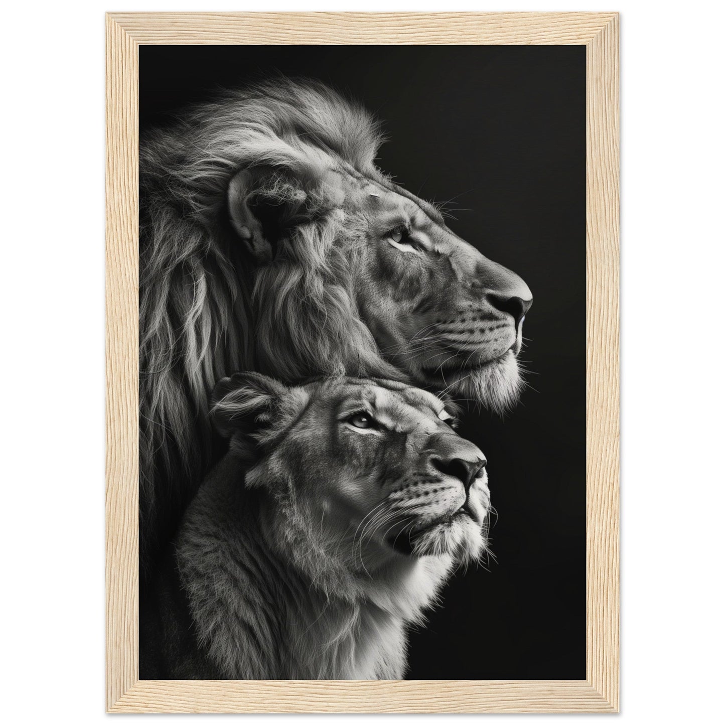 Poster Lion et Lionne Design ( 21x29.7-cm-Bois-clair)