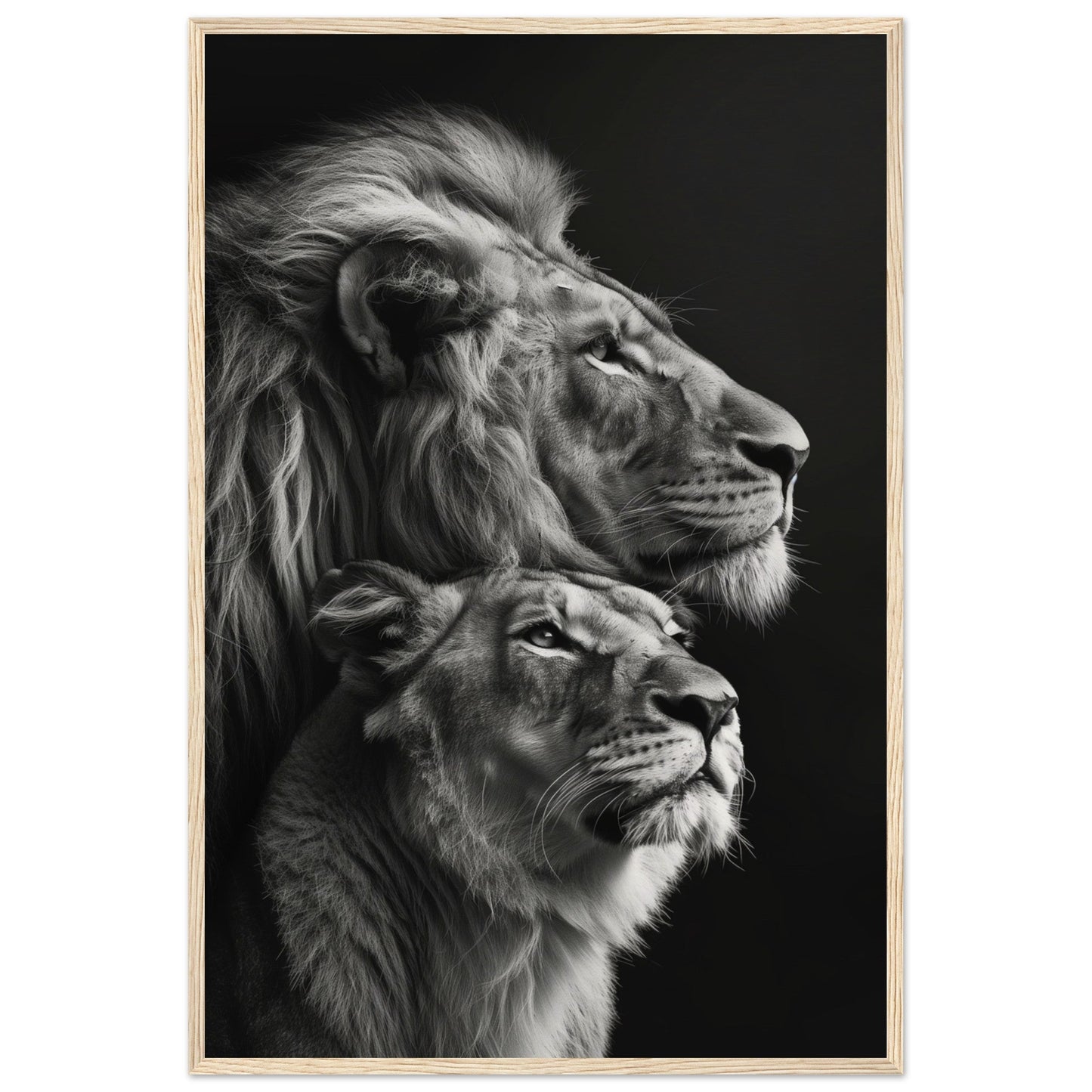 Poster Lion et Lionne Design ( 60x90-cm-Bois-clair)