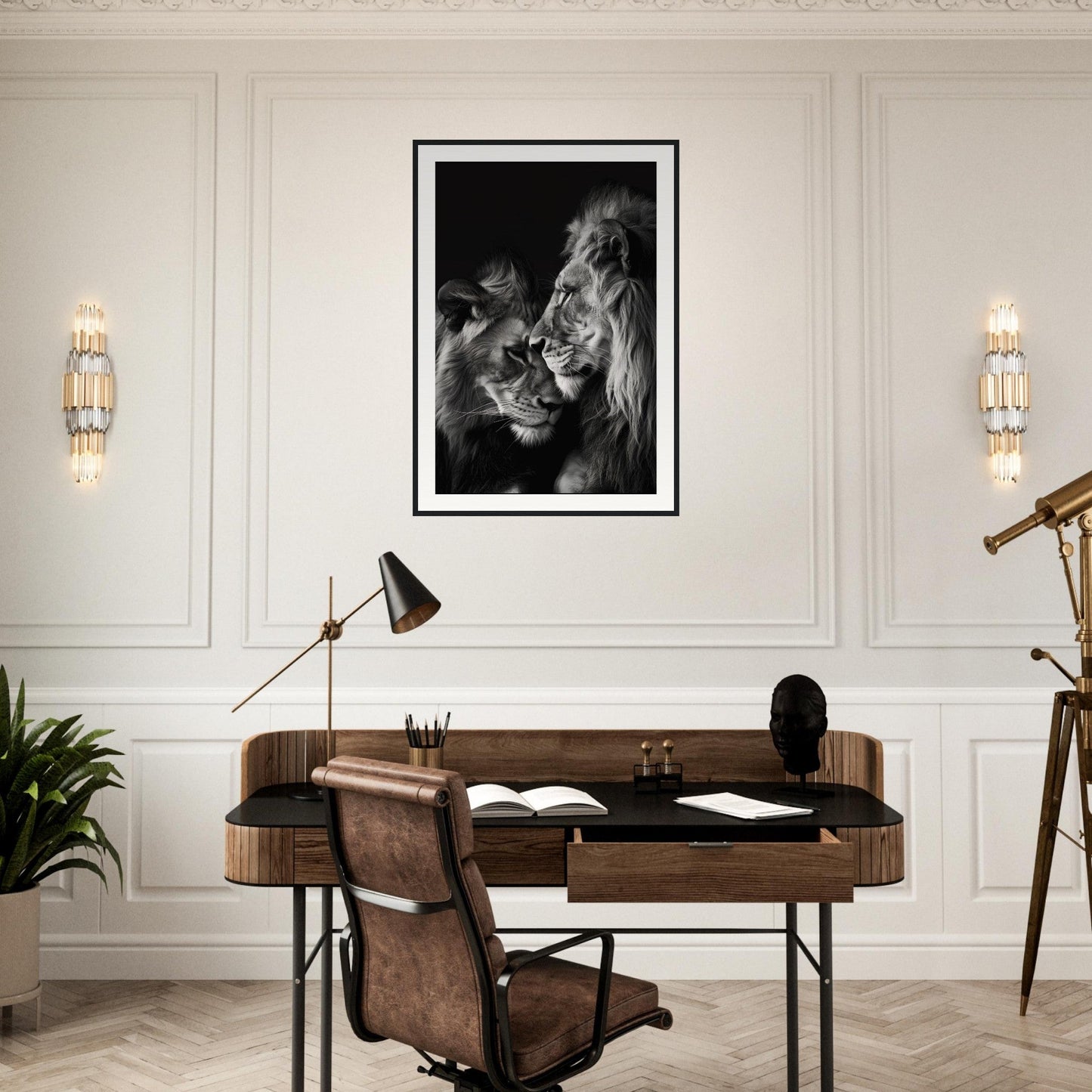 Poster Lion et Lionne Noir et Blanc ( )