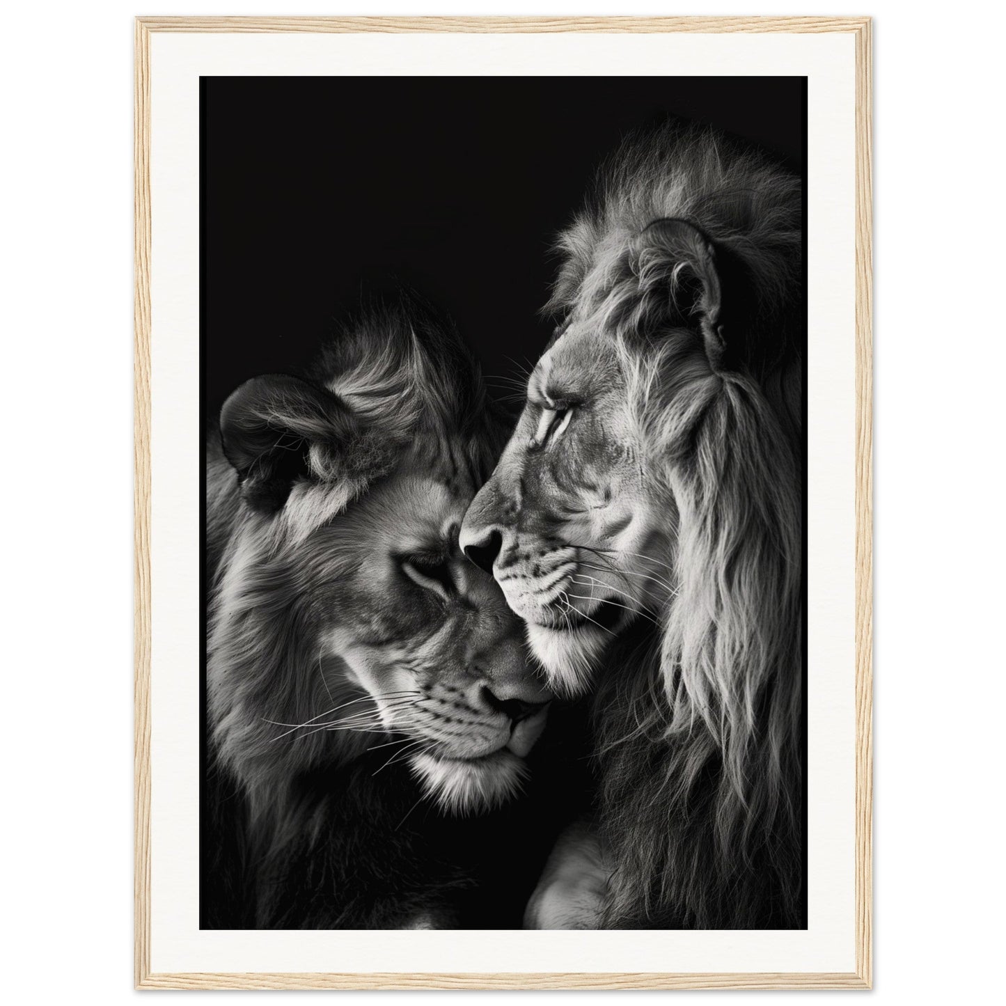 Poster Lion et Lionne Noir et Blanc ( 60x80-cm-Bois-clair)