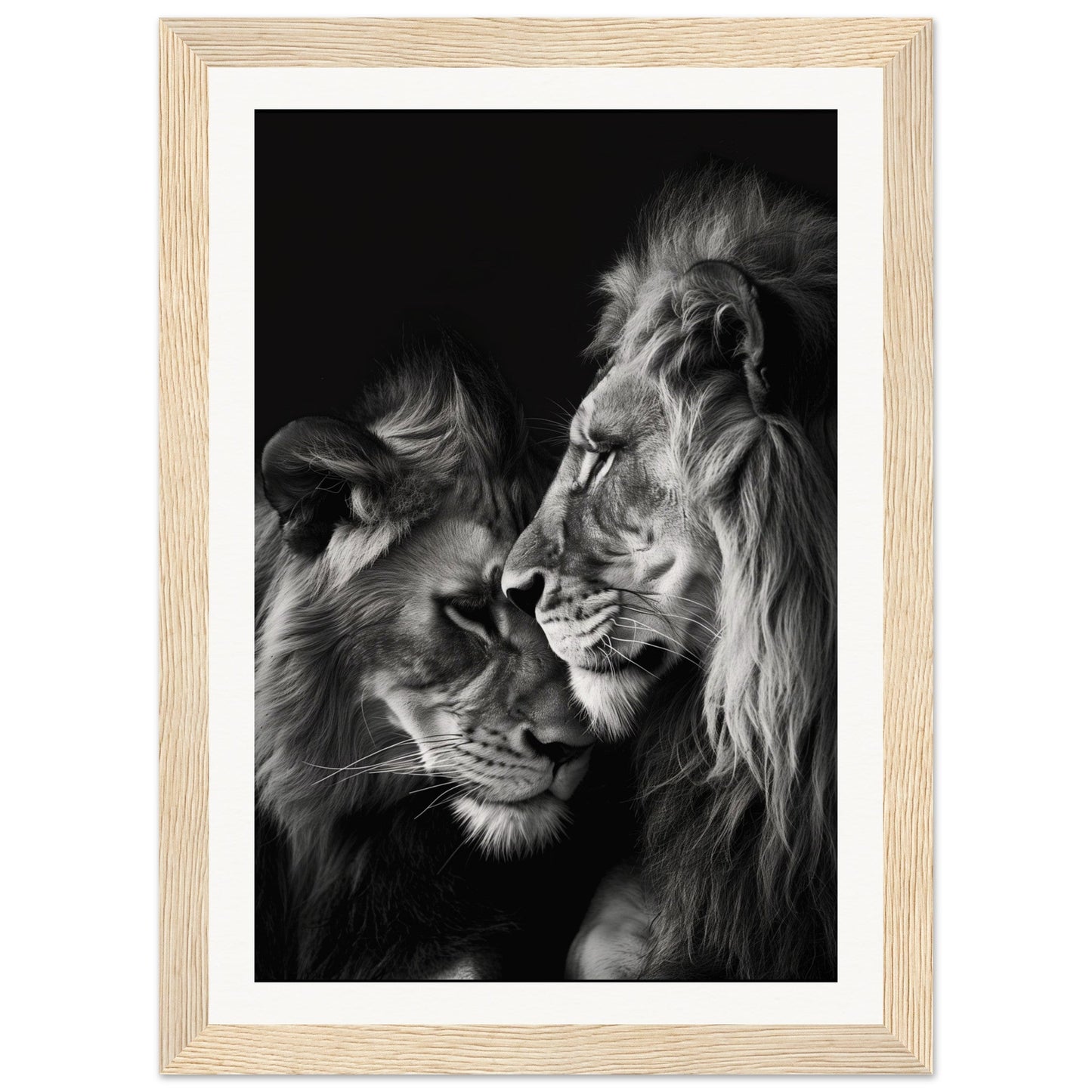 Poster Lion et Lionne Noir et Blanc ( 21x29.7-cm-Bois-clair)