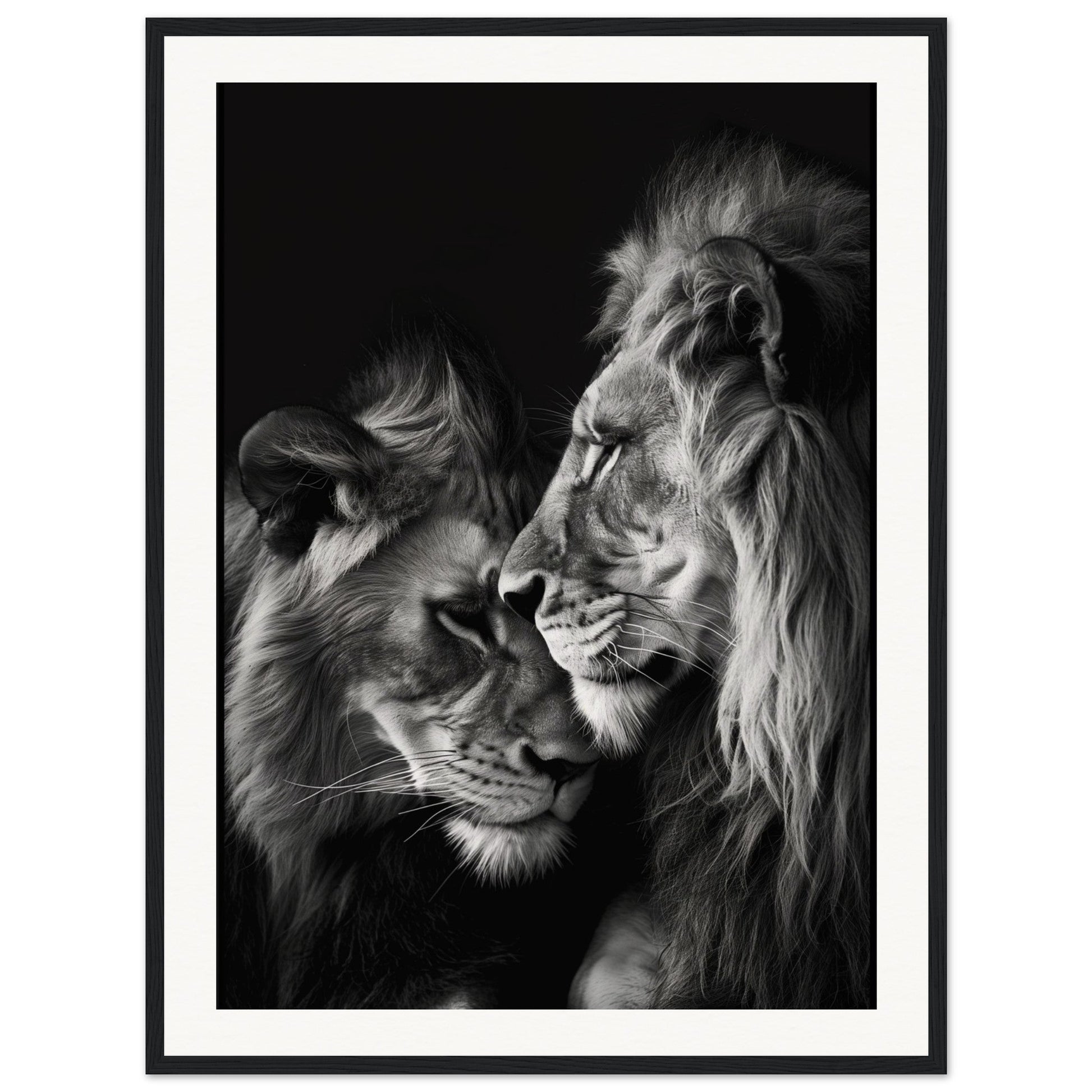 Poster Lion et Lionne Noir et Blanc ( 60x80-cm-Bois-noir)