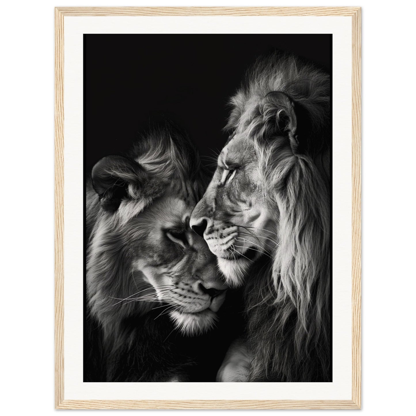 Poster Lion et Lionne Noir et Blanc ( 45x60-cm-Bois-clair)