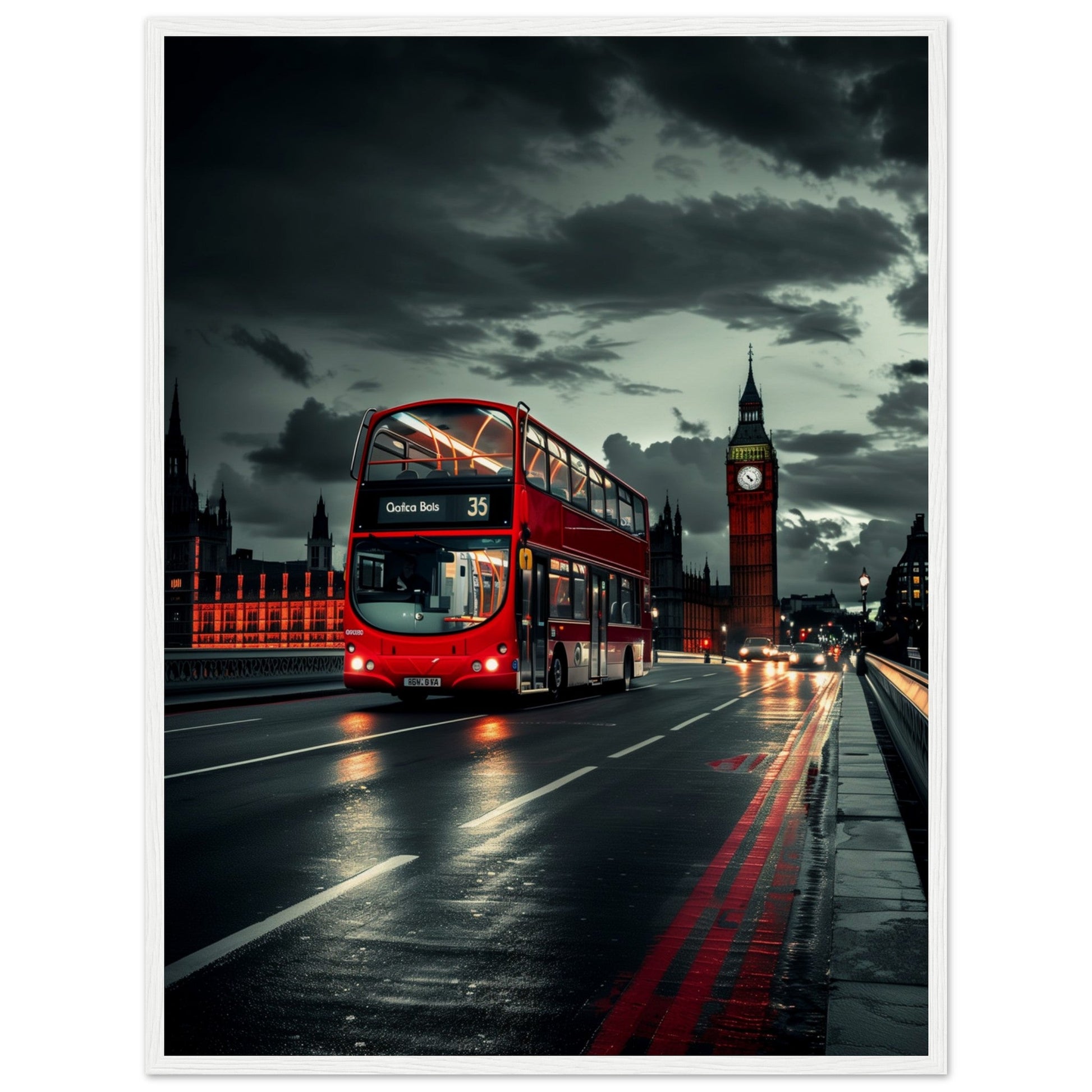 Poster Londres Bus Rouge ( 60x80-cm-Bois-blanc)