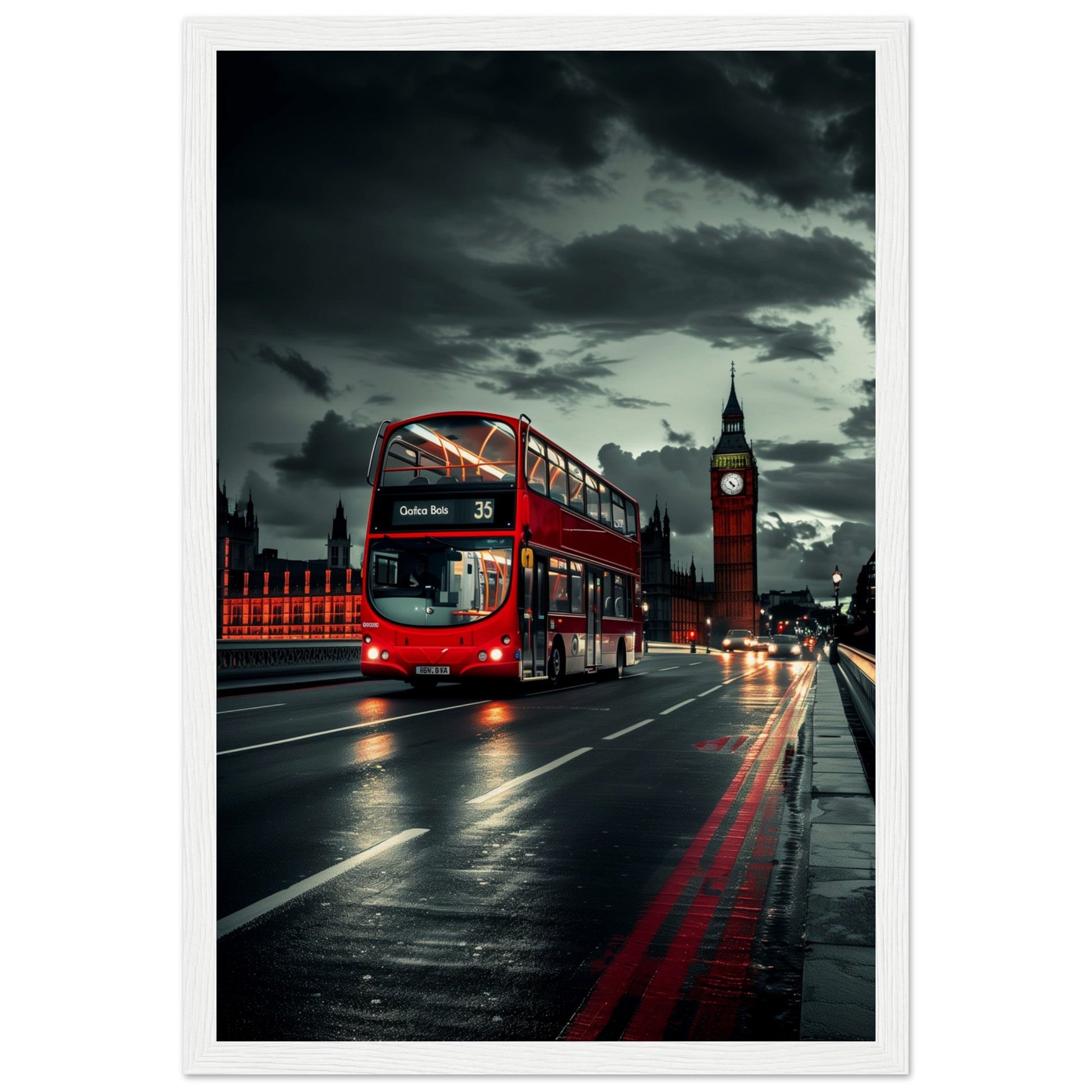 Poster Londres Bus Rouge ( 30x45-cm-Bois-blanc)