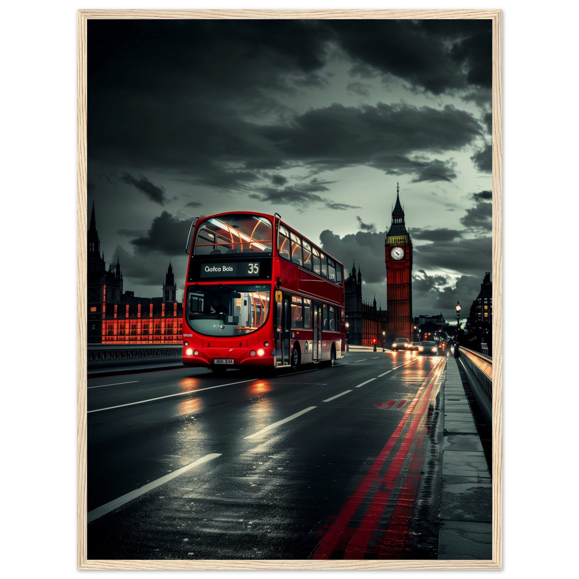 Poster Londres Bus Rouge ( 60x80-cm-Bois-clair)