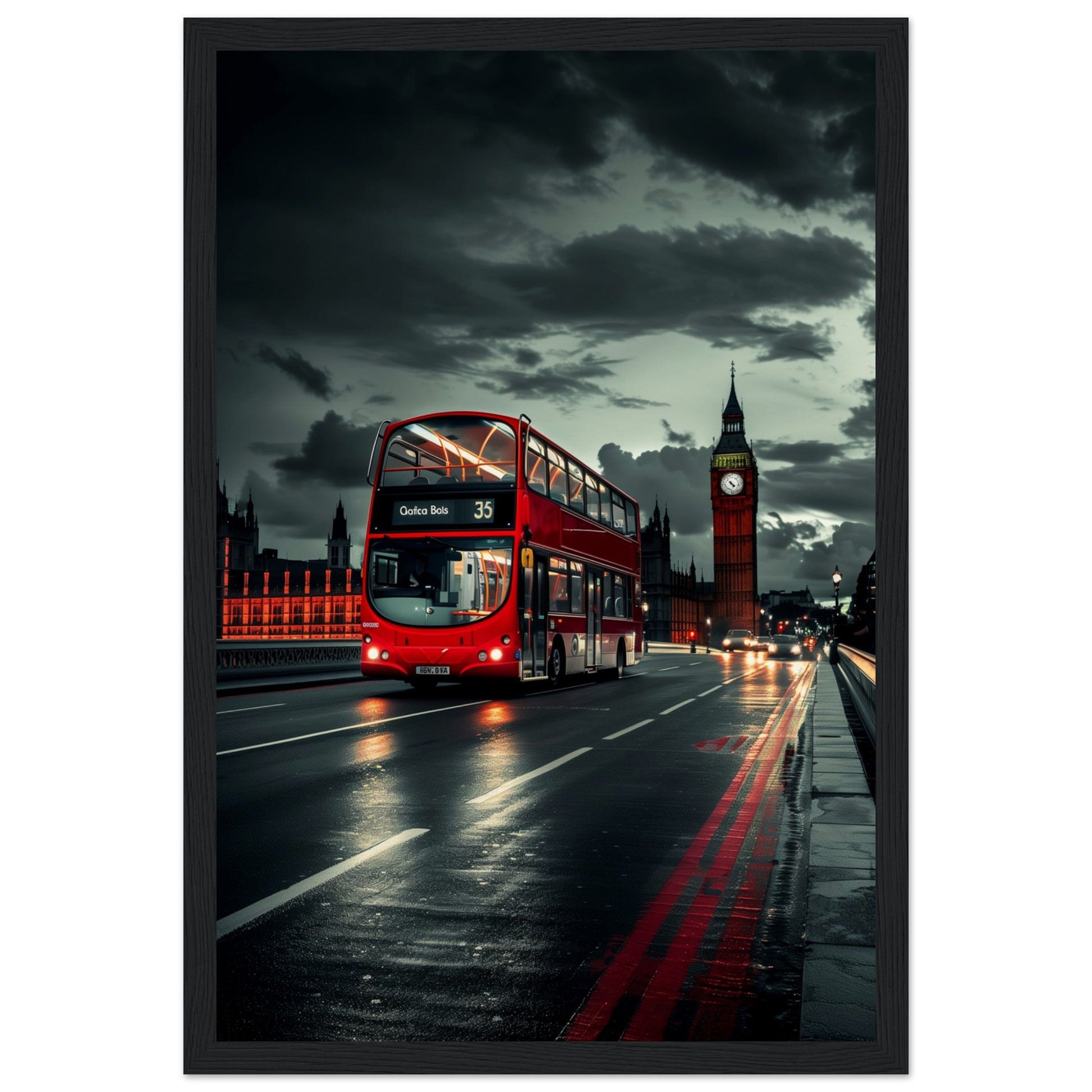 Poster Londres Bus Rouge ( 30x45-cm-Bois-noir)