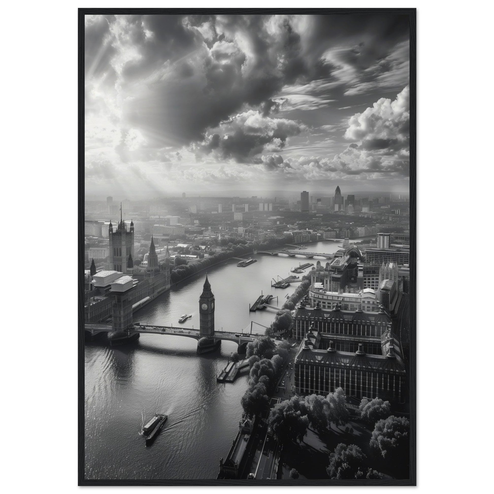 Poster Londres Noir et Blanc ( 70x100-cm-Bois-noir)