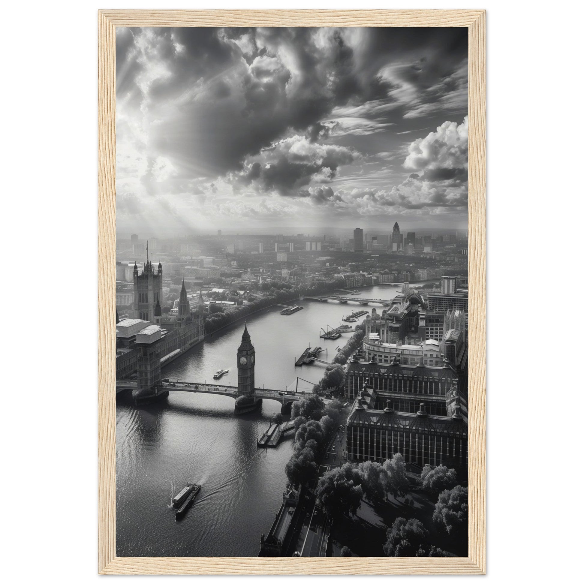 Poster Londres Noir et Blanc ( 30x45-cm-Bois-clair)