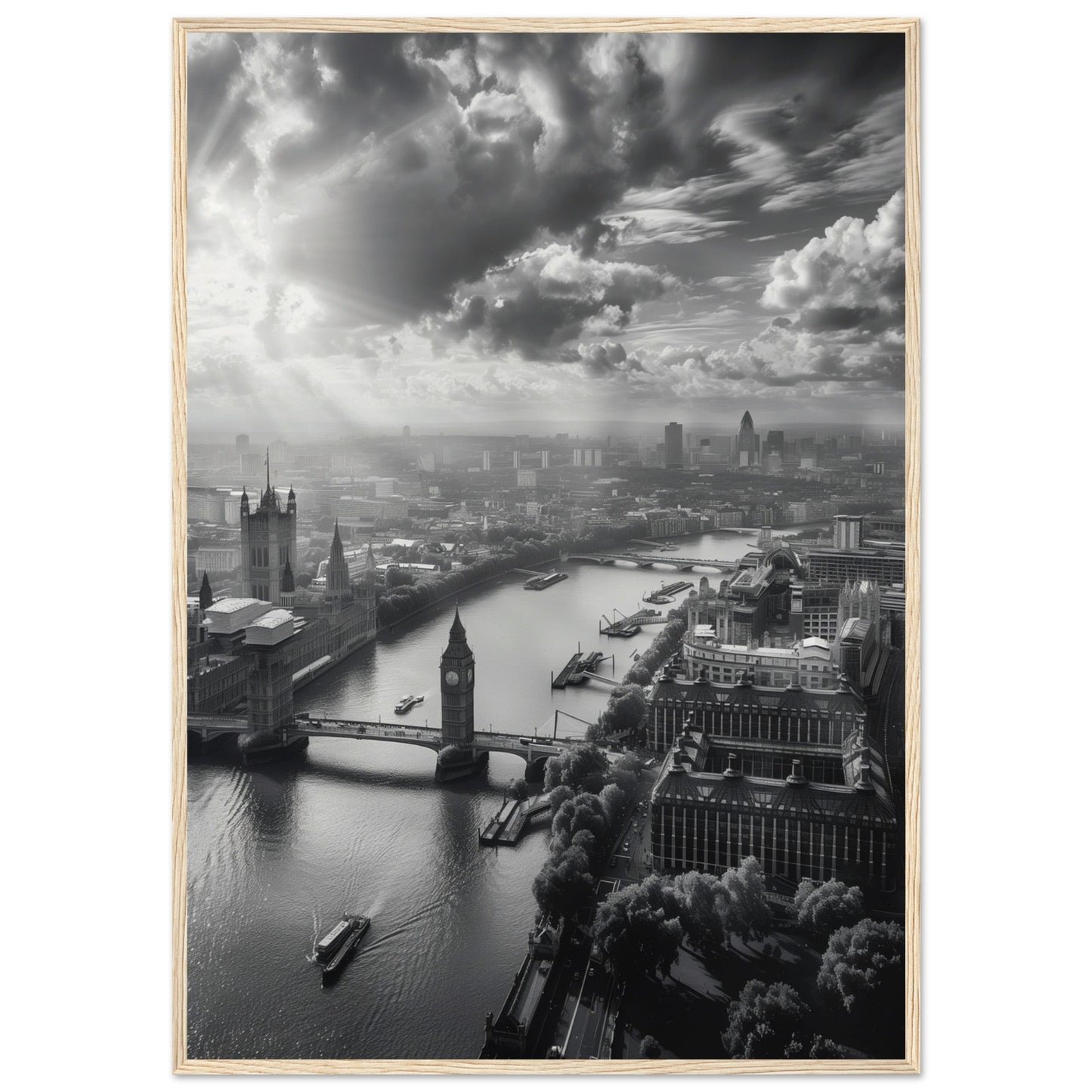 Poster Londres Noir et Blanc ( 70x100-cm-Bois-clair)