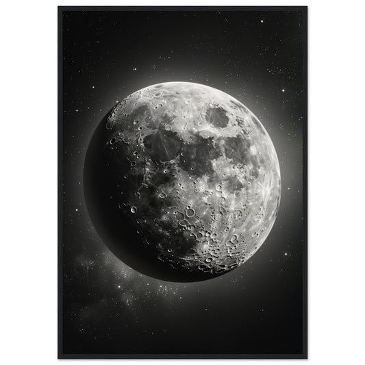 Poster Lune Noir et Blanc ( 70x100-cm-Bois-noir)