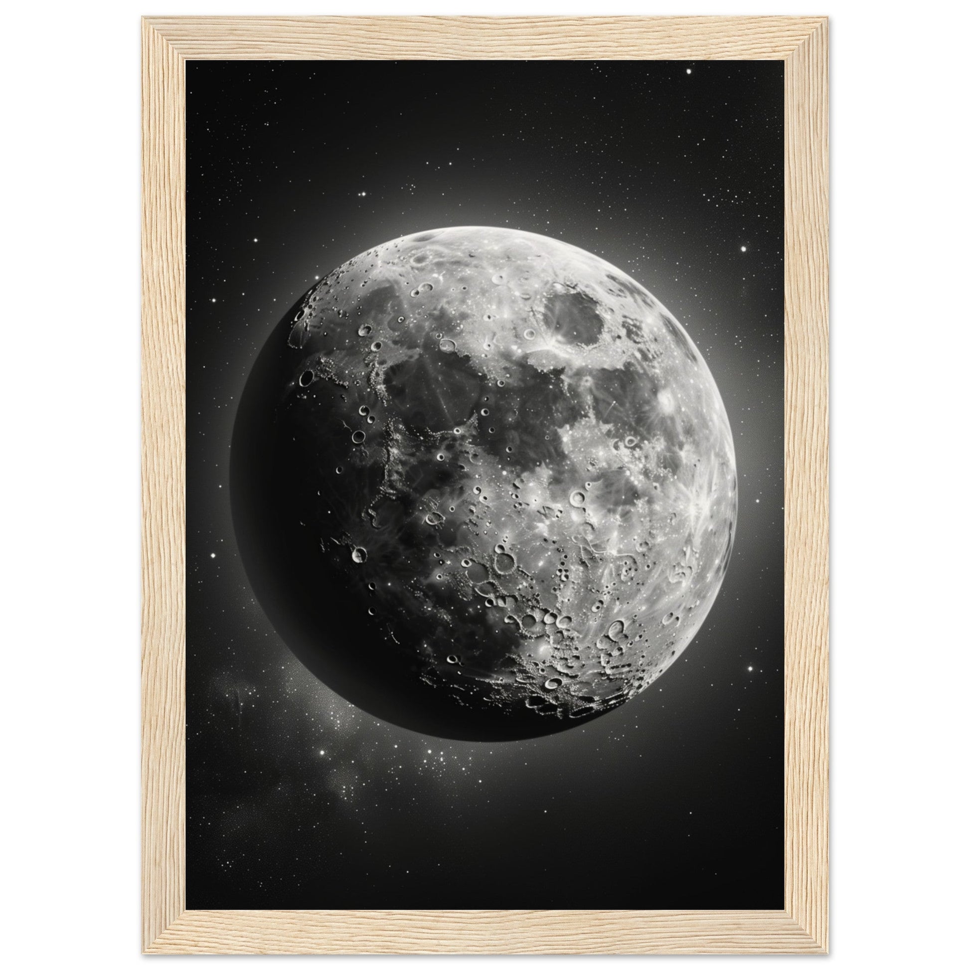 Poster Lune Noir et Blanc ( 21x29.7-cm-Bois-clair)