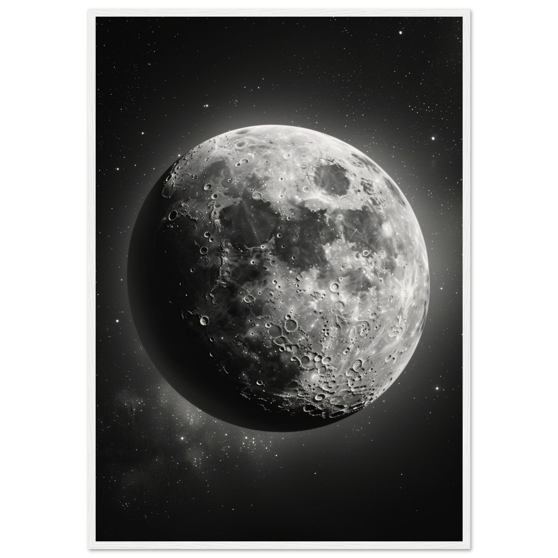 Poster Lune Noir et Blanc ( 70x100-cm-Bois-blanc)