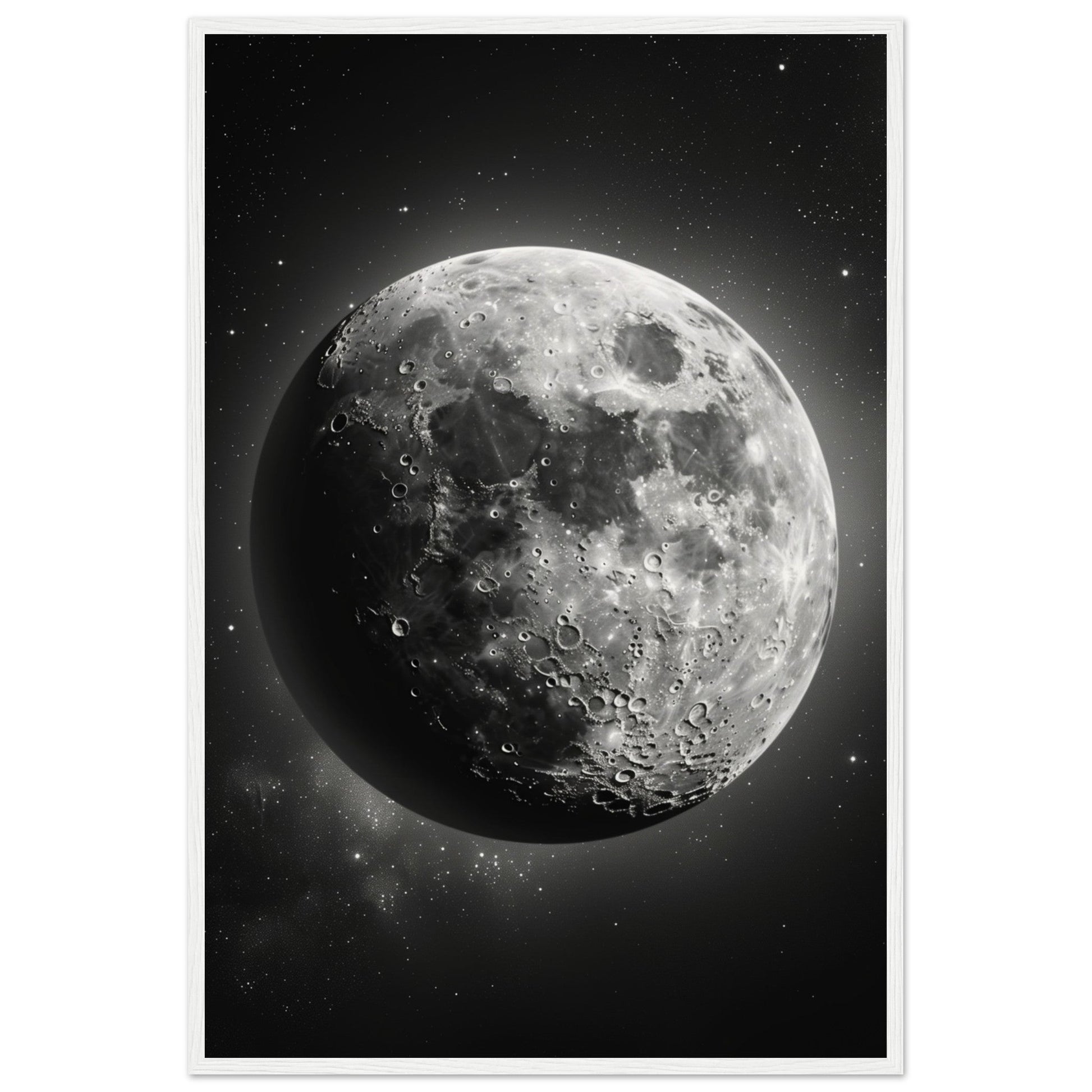 Poster Lune Noir et Blanc ( 60x90-cm-Bois-blanc)