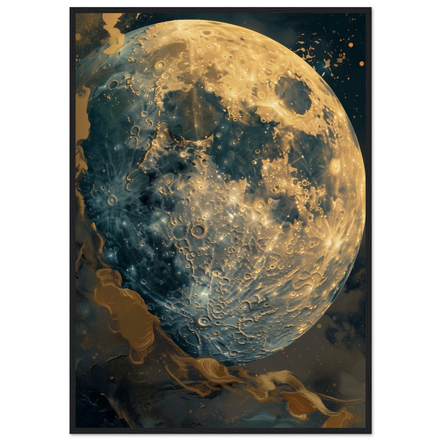 Poster Lune ( 70x100-cm-Bois-noir)